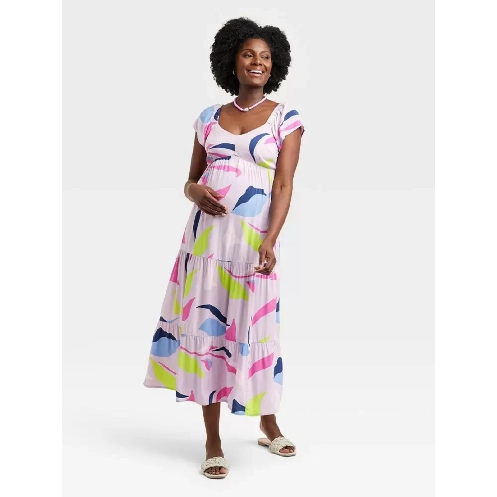 Isabel by Ingrid Pink & Multi Colored Abstract Maternity Maxi Dress sz XL