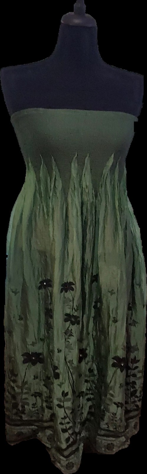 Exotic Green & Black Strapless Smocked Maxi Dress (One Size Fits M & L)