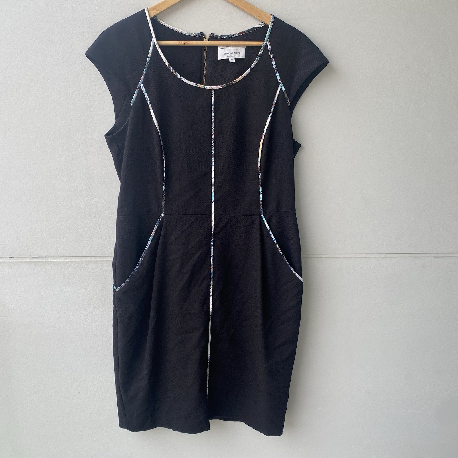 Veronika Maine Size 14 Pencil Dress Black Plus Corporate Work Pockets Women’s