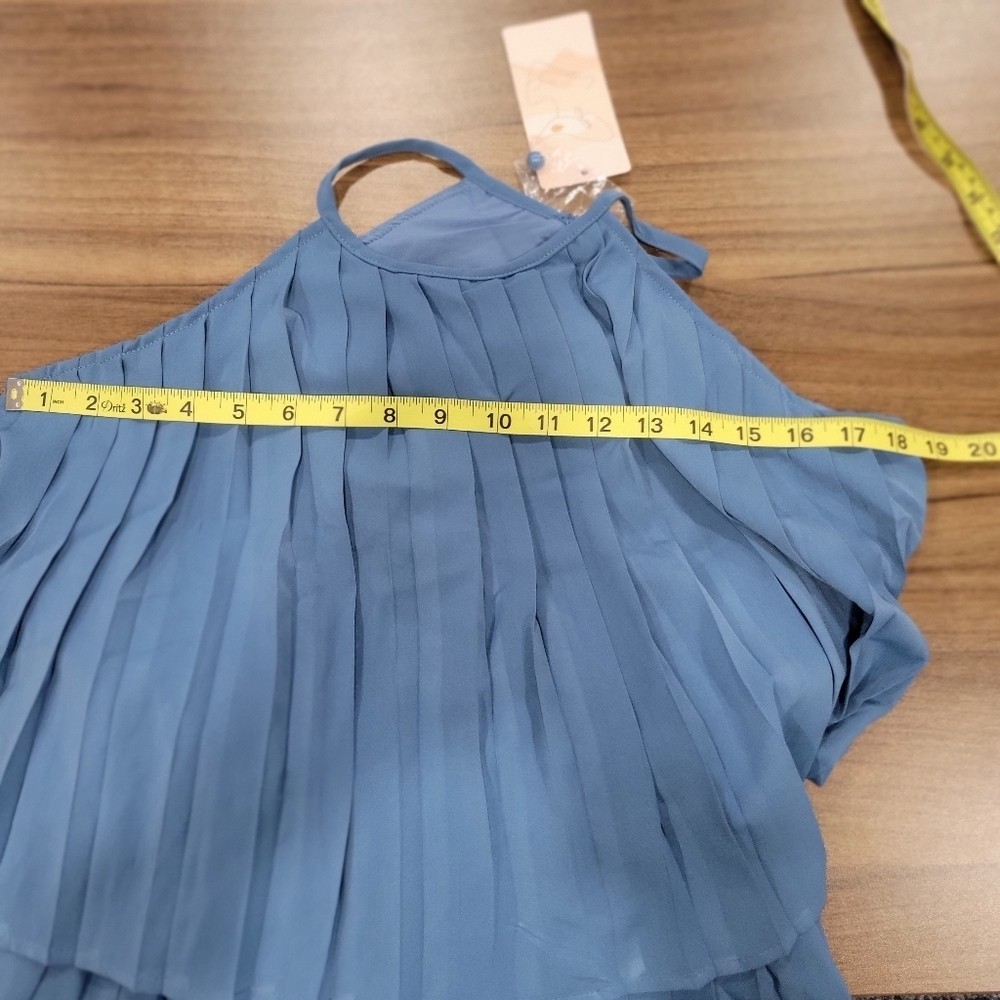 Halter Neckline Pleated Tiered Flowy Sleeveless Mini Dress Size M