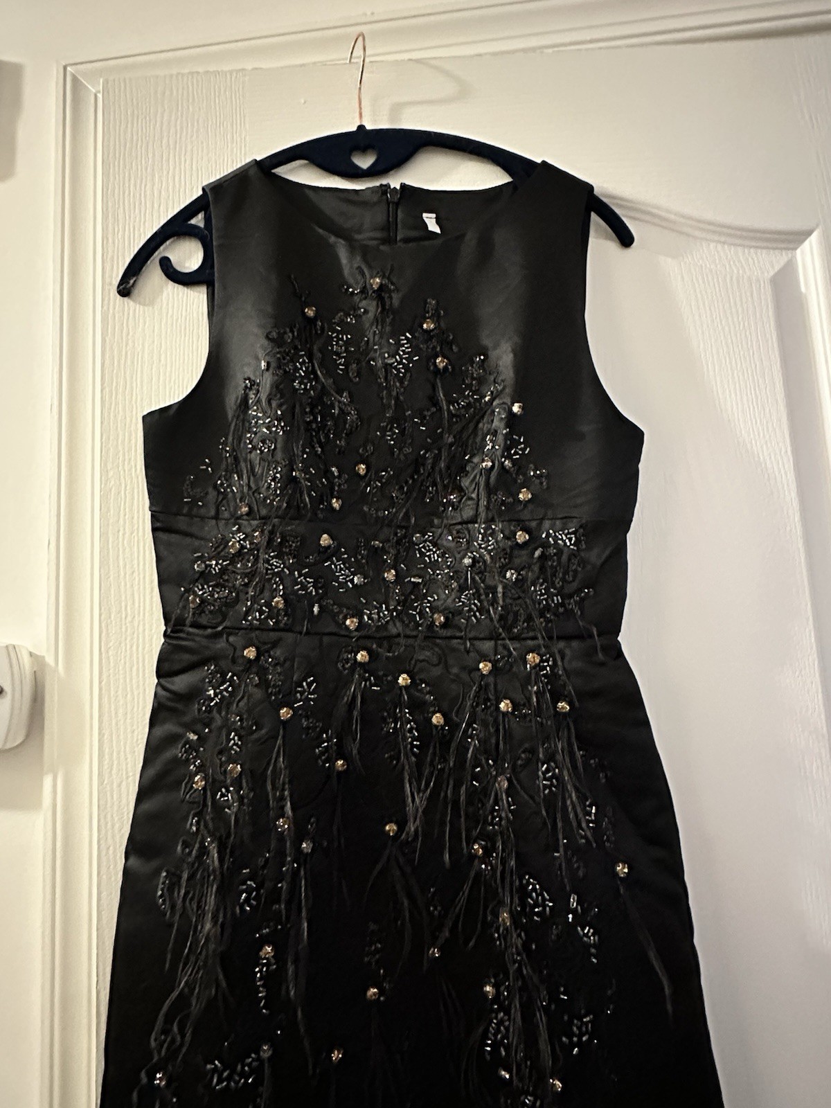 Black Satin Ostrich Feather Sleeveless Evening Gown – Elegant