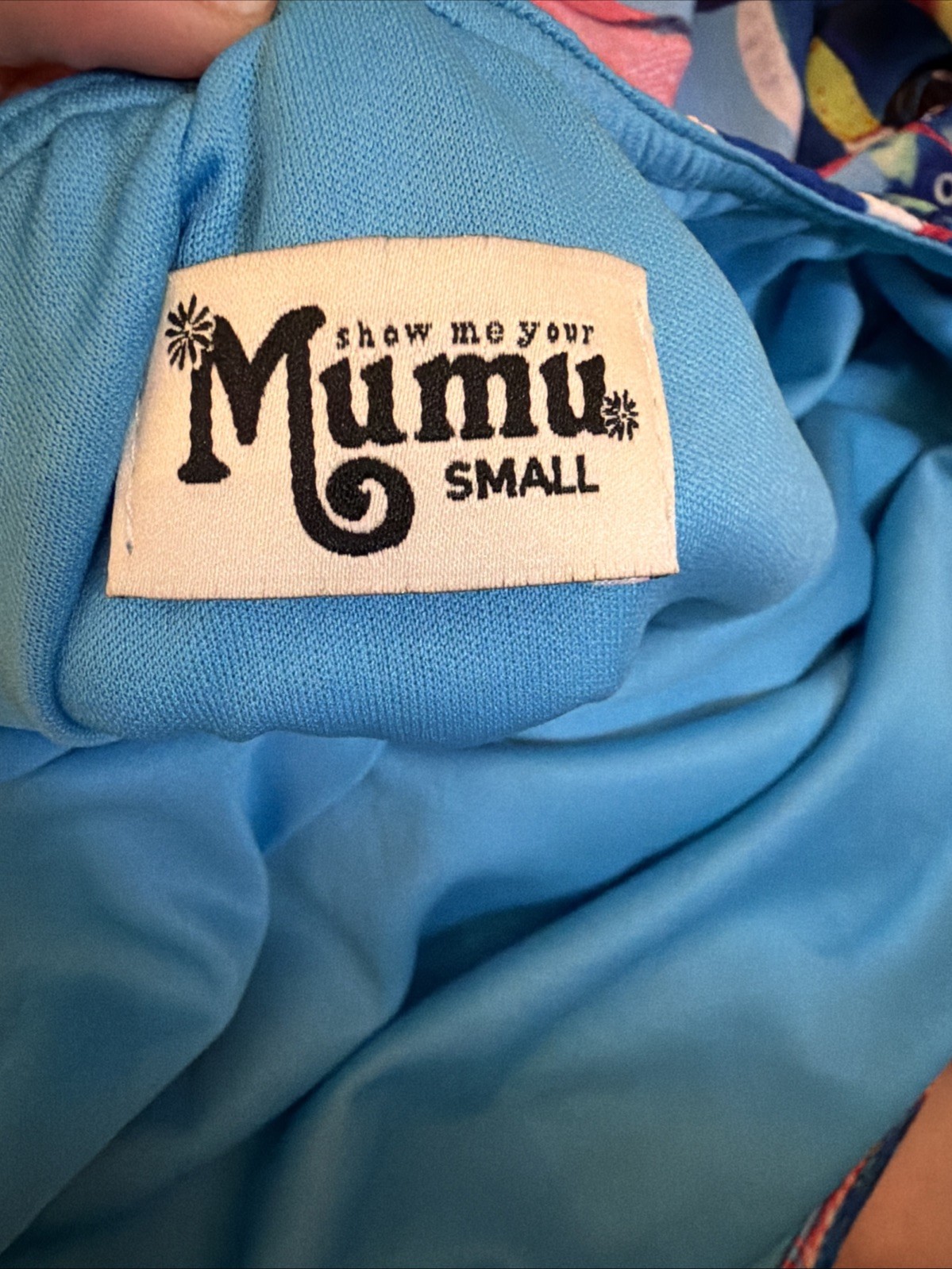 Show Me Your Mumu Sz Small Tropical Fish Halter Dress in Bright Blue Multi Mini