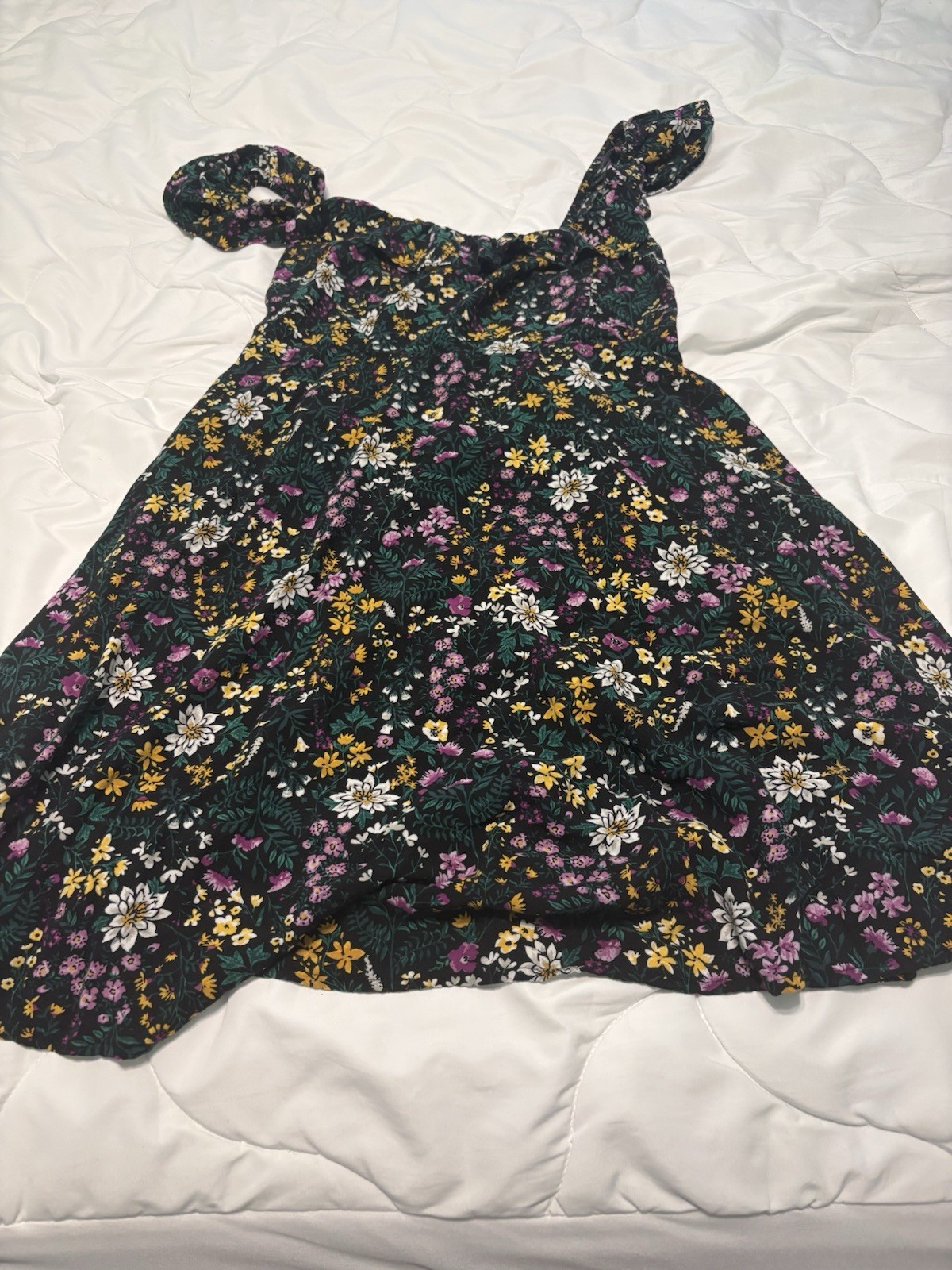 Old Navy Black Multicolor Floral Smocked Ruffle Square Neck Sundress Short L