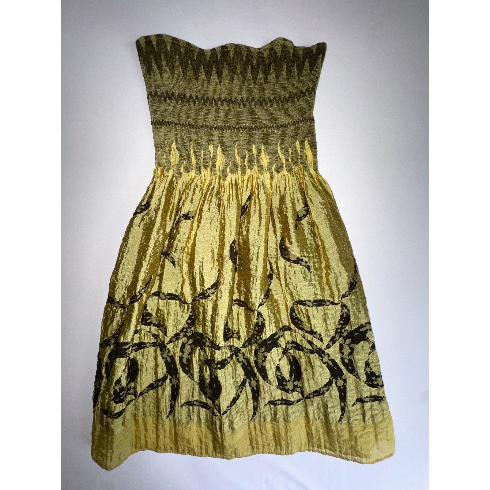 Lapis Womens One Size Strapless Smocked Pull On Midi Dress Boho Festival Tribal
