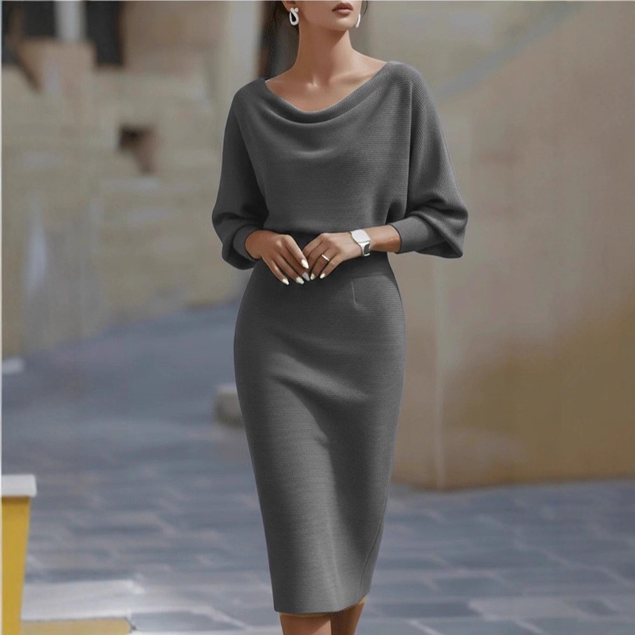 Pleated Batwing Sleeve Midi Dress – Women’s Fashionable A-Line Casual Daywear