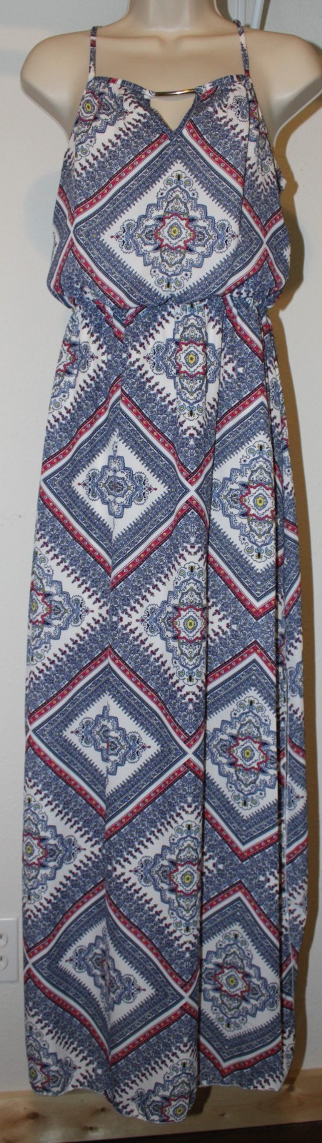 Rue 21*Long Maxi Bohemian Dress*Strappy Stretch*Womens S*Boho*Keyhole