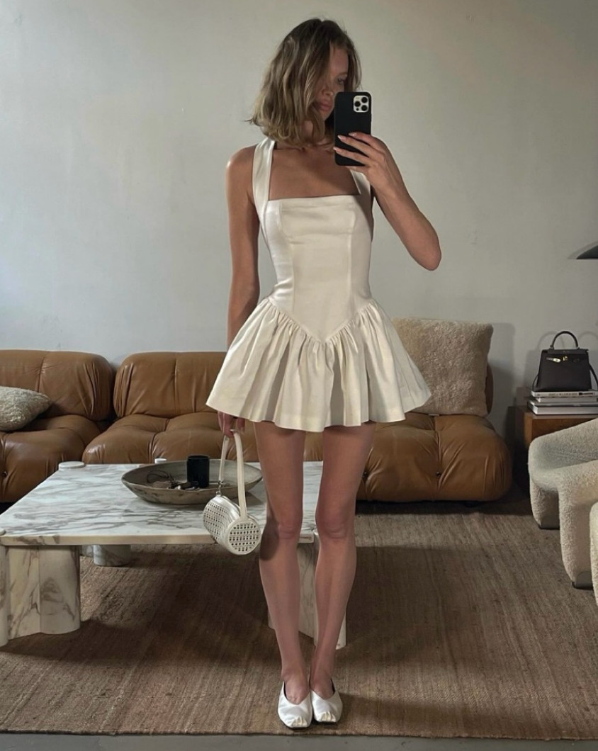 NWT Helsa Faille Halter Mini Dress White Small $258 Reformation Aritzia