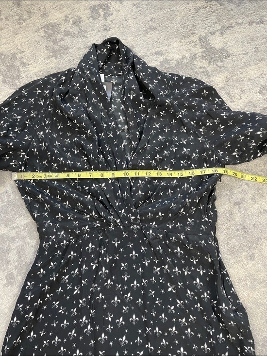 NWT Redemption Draped Neck Fleur De Lis Mini Dress Black Silk Sz 44