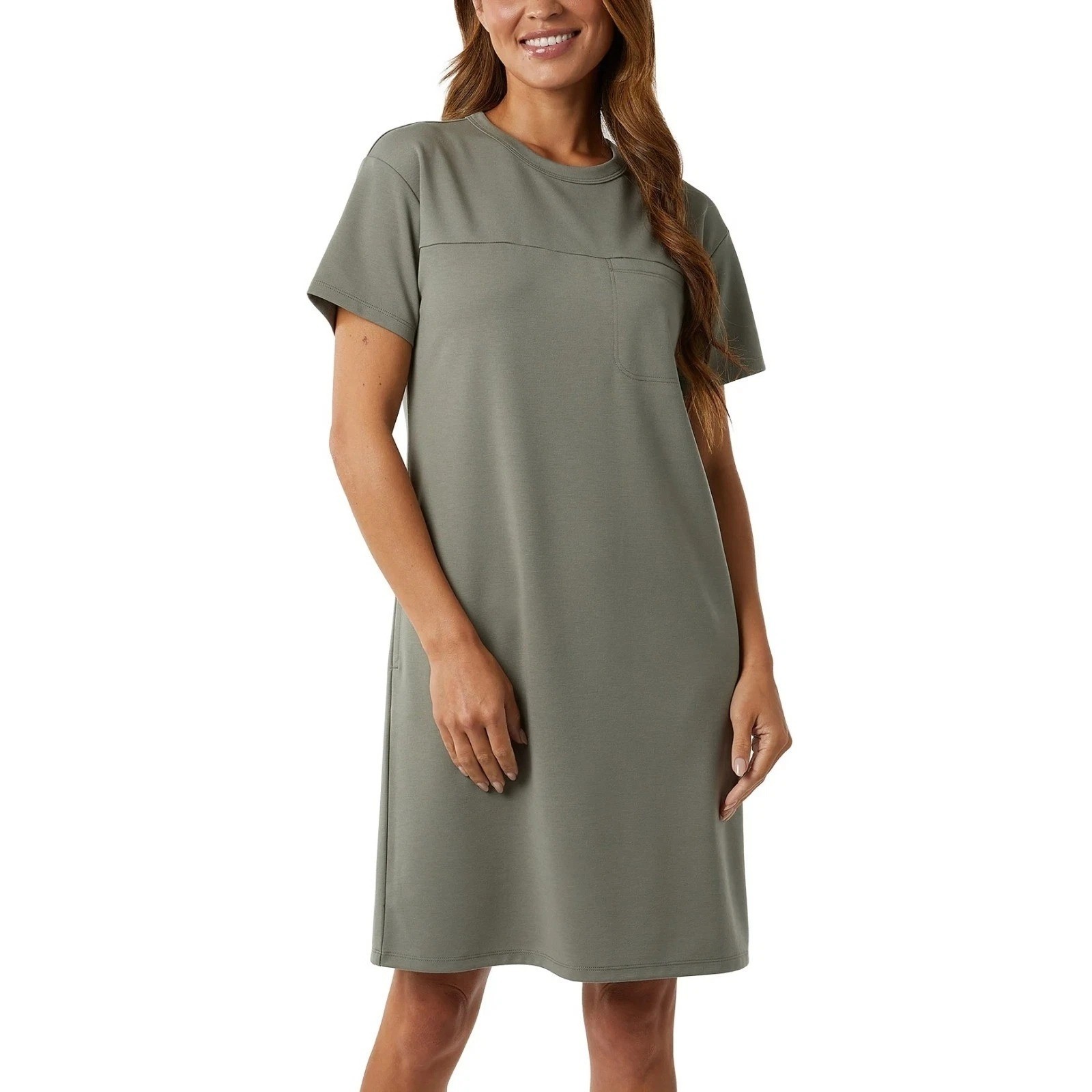 32 Degrees Cool WomenS L Green Short Sleeve T Shirt Dress Pocket Made In Egypt