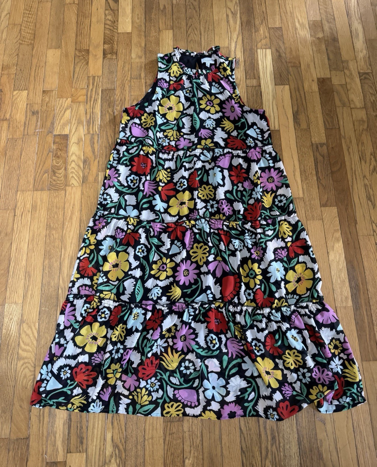 Mudpie Women’s M High Neck Sleeveless Floral Tiered Ruffle Pullover Midi Dress