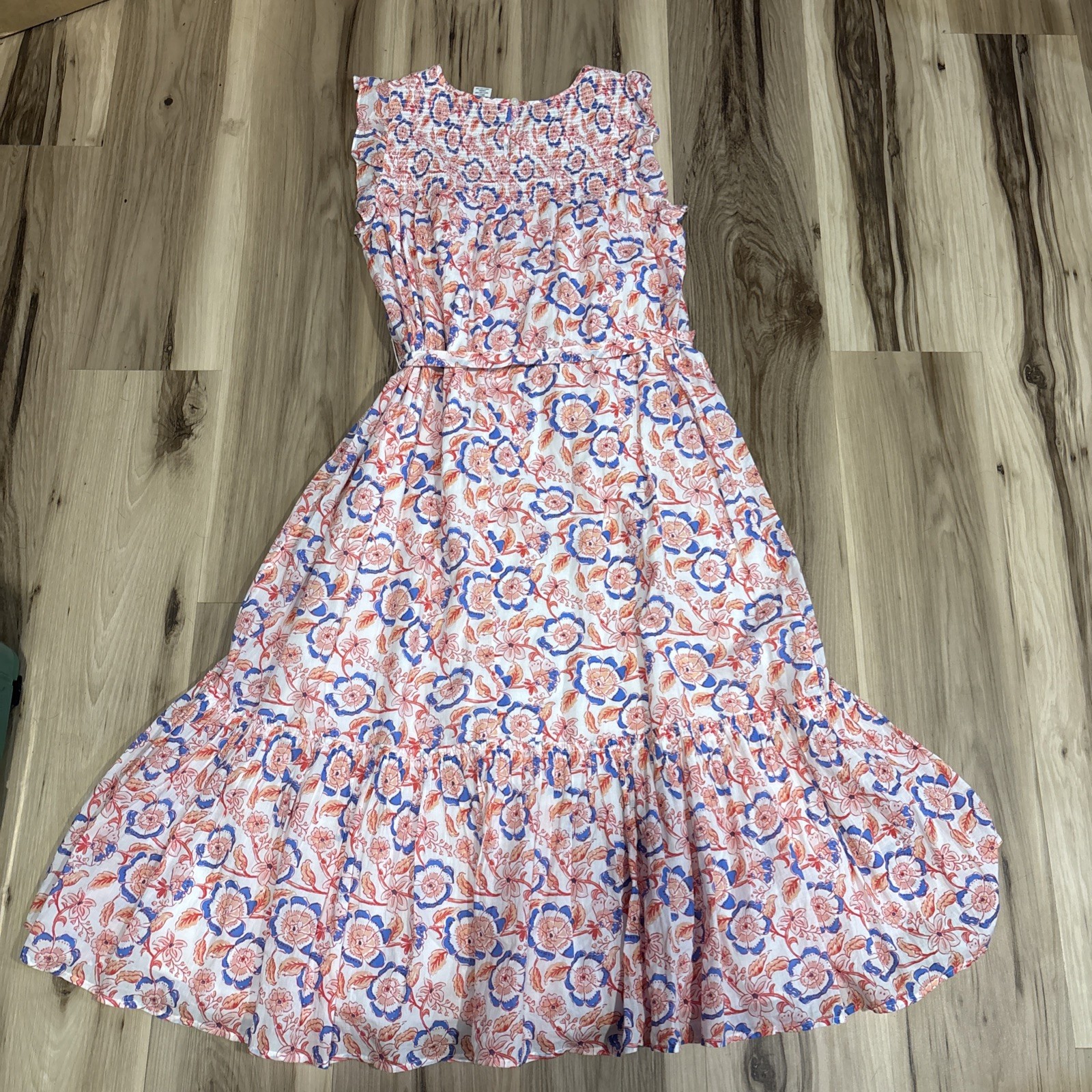Vineyard Vines Size Medium Floral Print Maxi Dress With Tie Cotton Lined