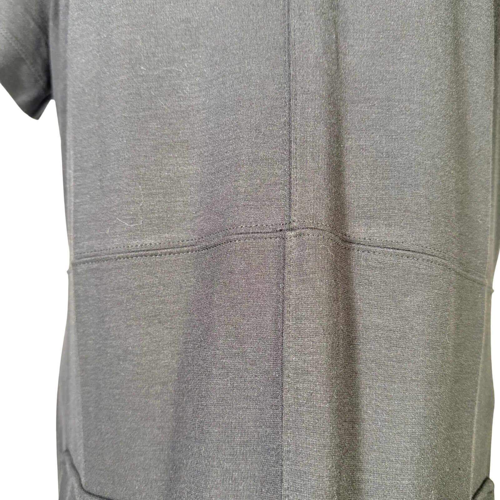 LOFT Black Collared Short Sleeve Pocket Shift Dress Gold Crest Buttons XLP FA23