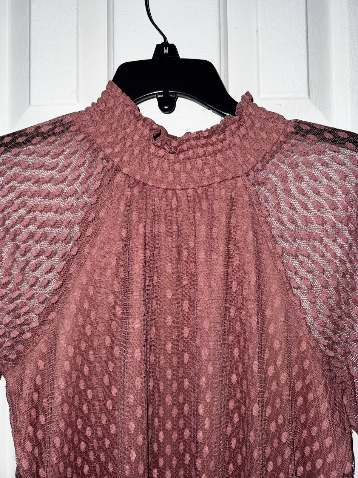 Nina Leonard Dusty Muave Pink Mock Neck Long Sleeve Sheer Midi Dress Sz L NWT