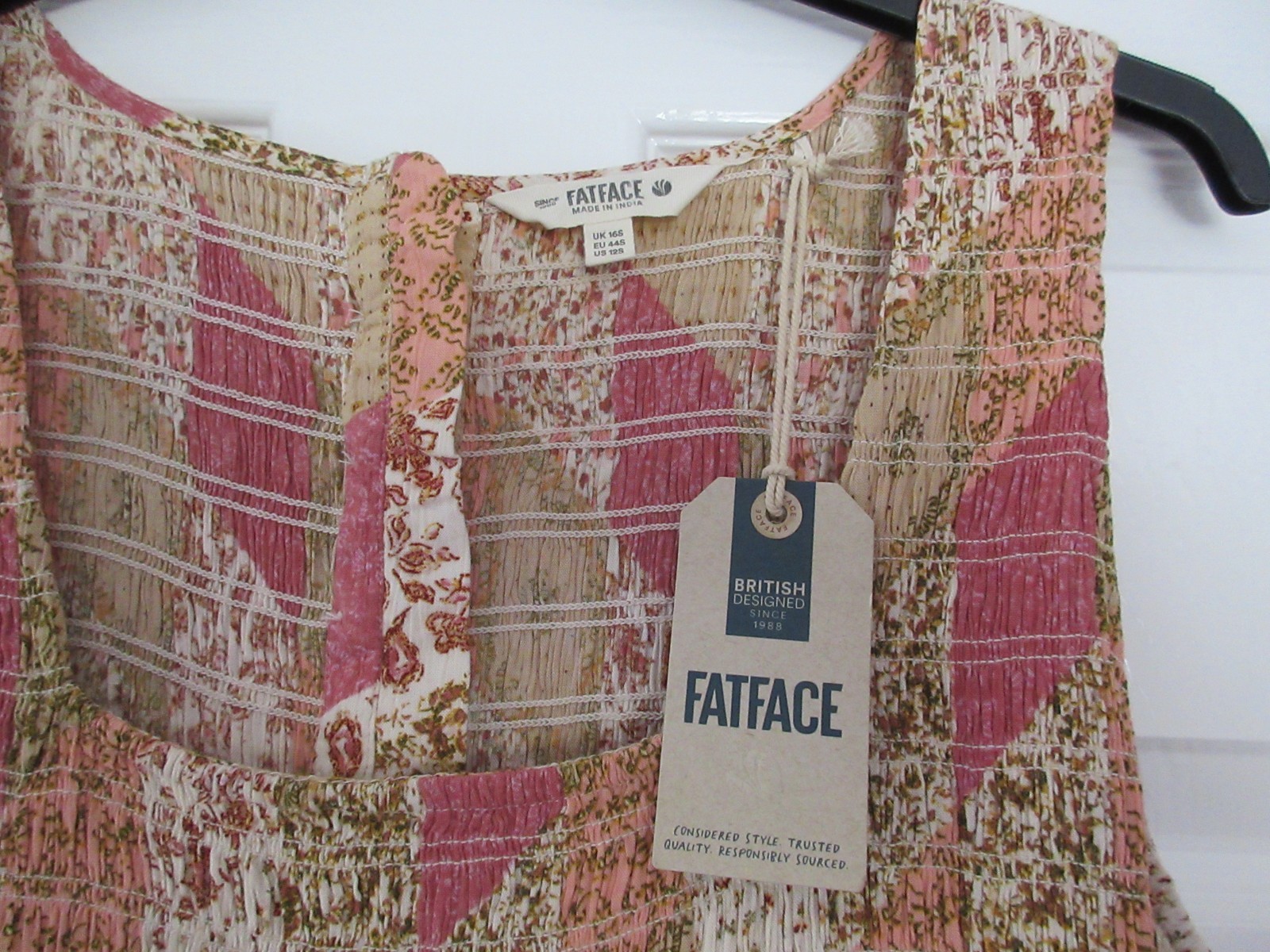 Ladies New Aria Multicolour Patchwork Pattern Midi Dress by Fat Face – size 16S