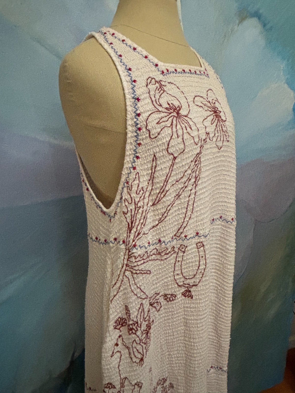 Boho Western Embroidered Midi Dress Cream Cottagecore Prairie A-Line Kimchi Blue