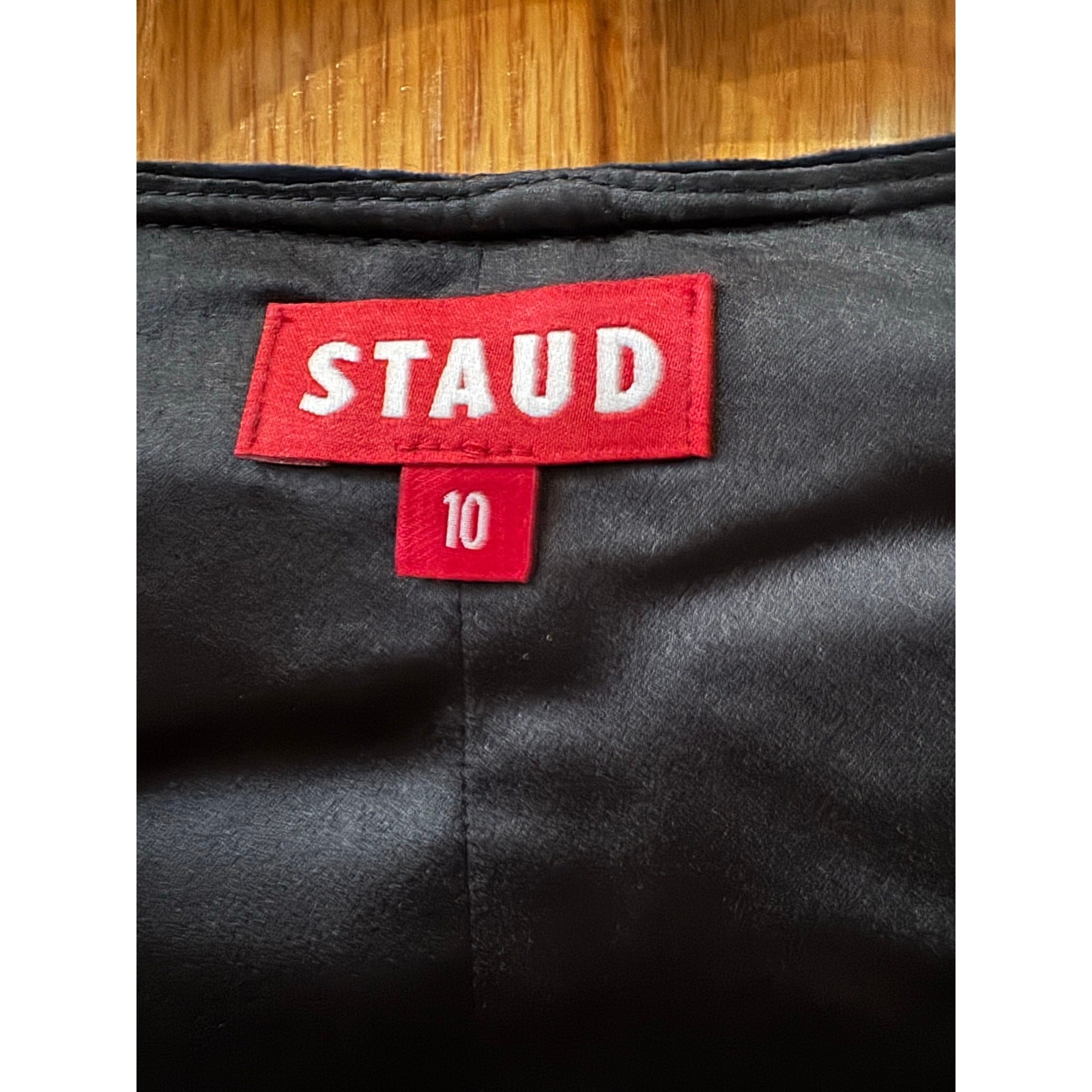Staud mini dress square neck button-down front yin-yang symbols, faux fur (New)