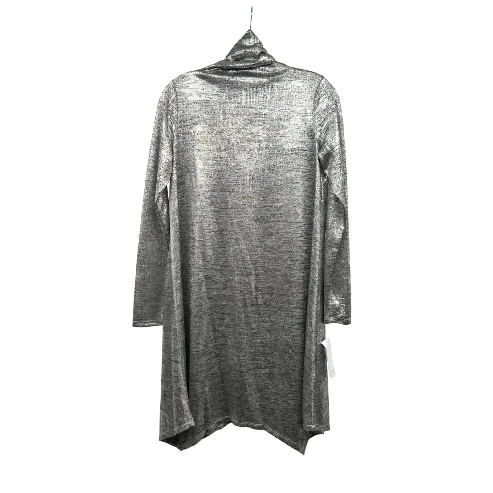 Fever Womens Silver Metallic Sheer Shift Dress Turtleneck Long Sleeve Small New
