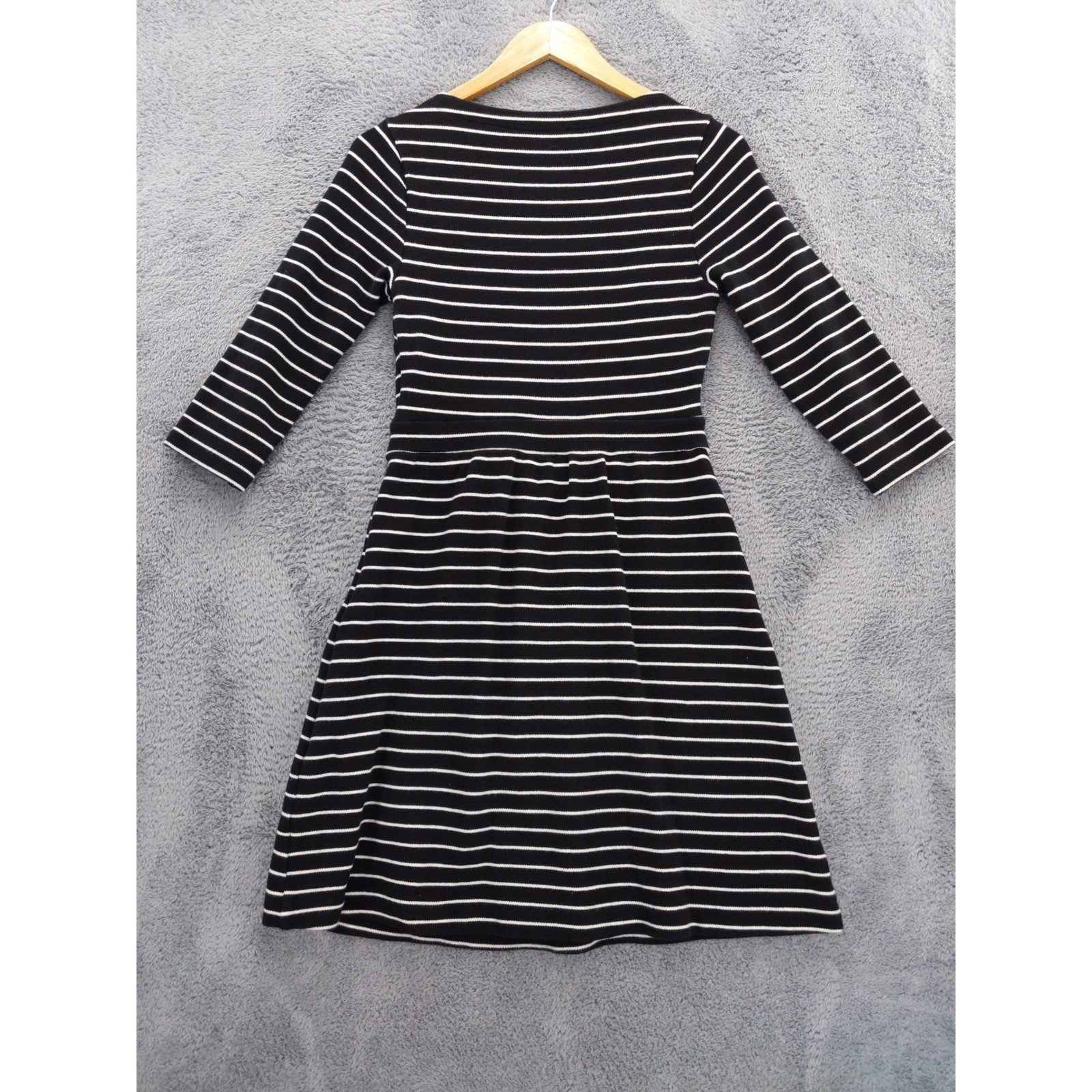 Boden Black White Stripe 3/4 Sleeve Fit Flare Dress US 8R