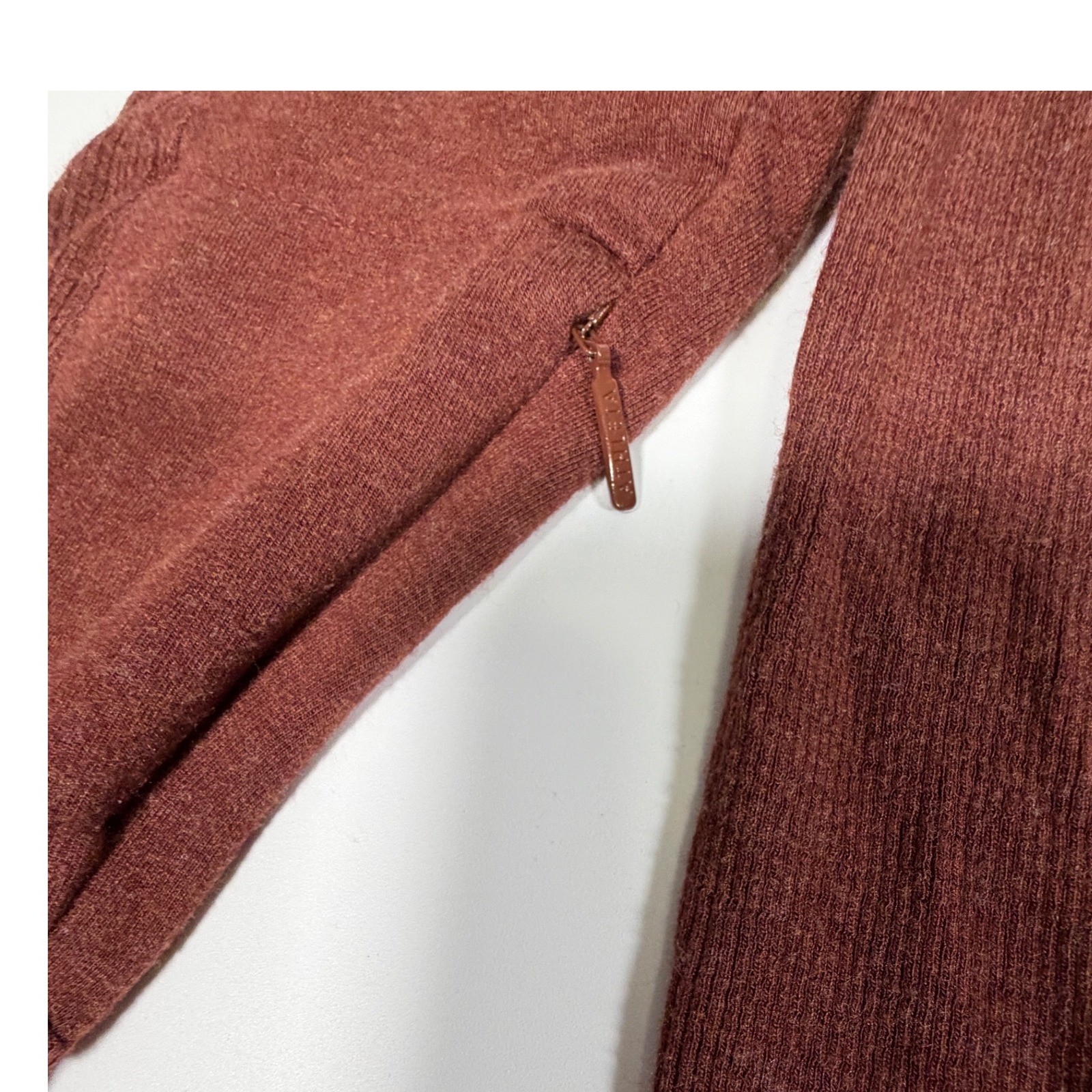 Athleta Large Rust Heathered Modal Tunic Sweatshirt Side Zip Long Sleeve Pockets