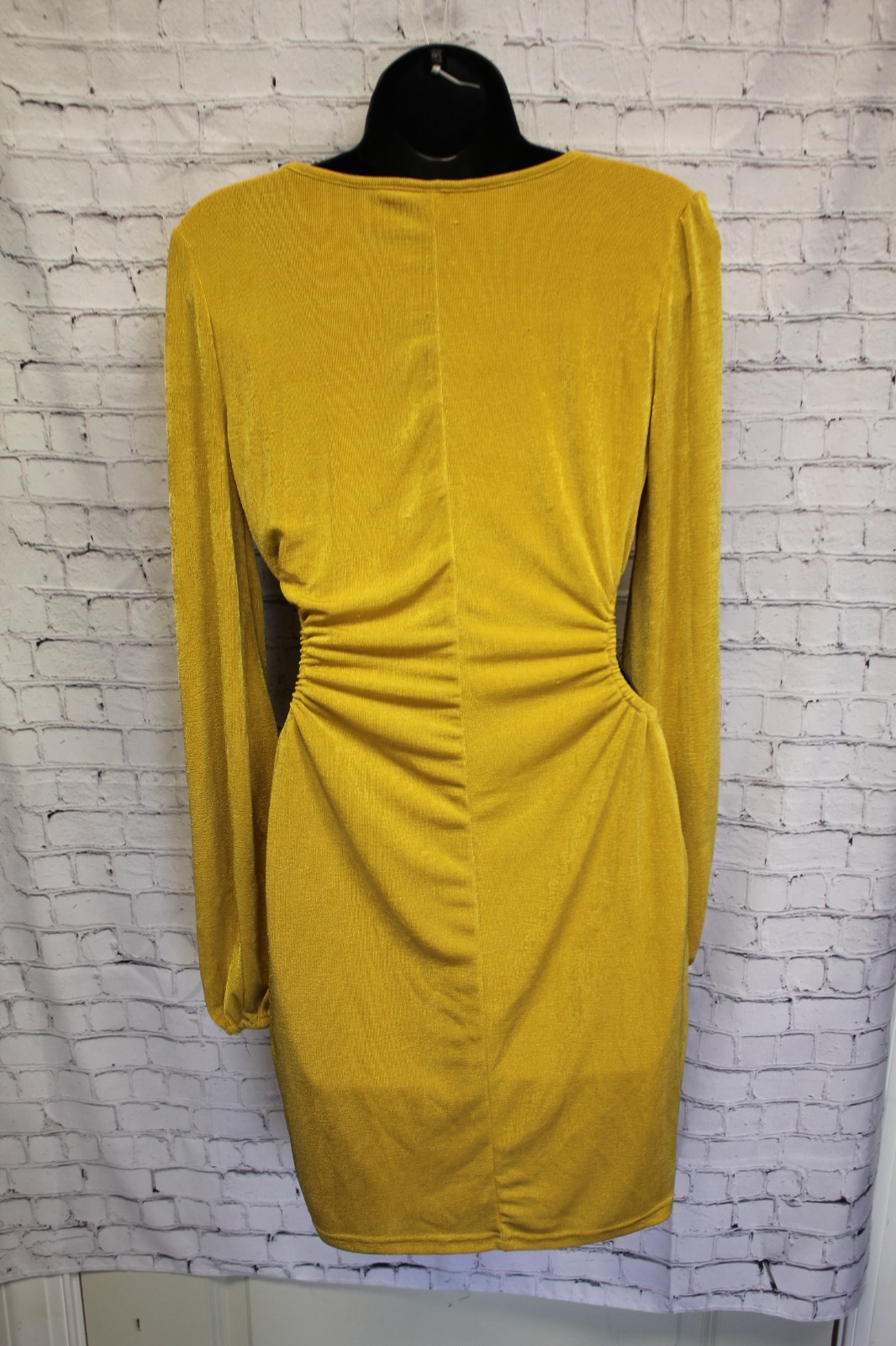 FIESTAR Stretchy Mini Dress Yellow Long Sleeve Size LARGE Cocktail Lounge Hugger