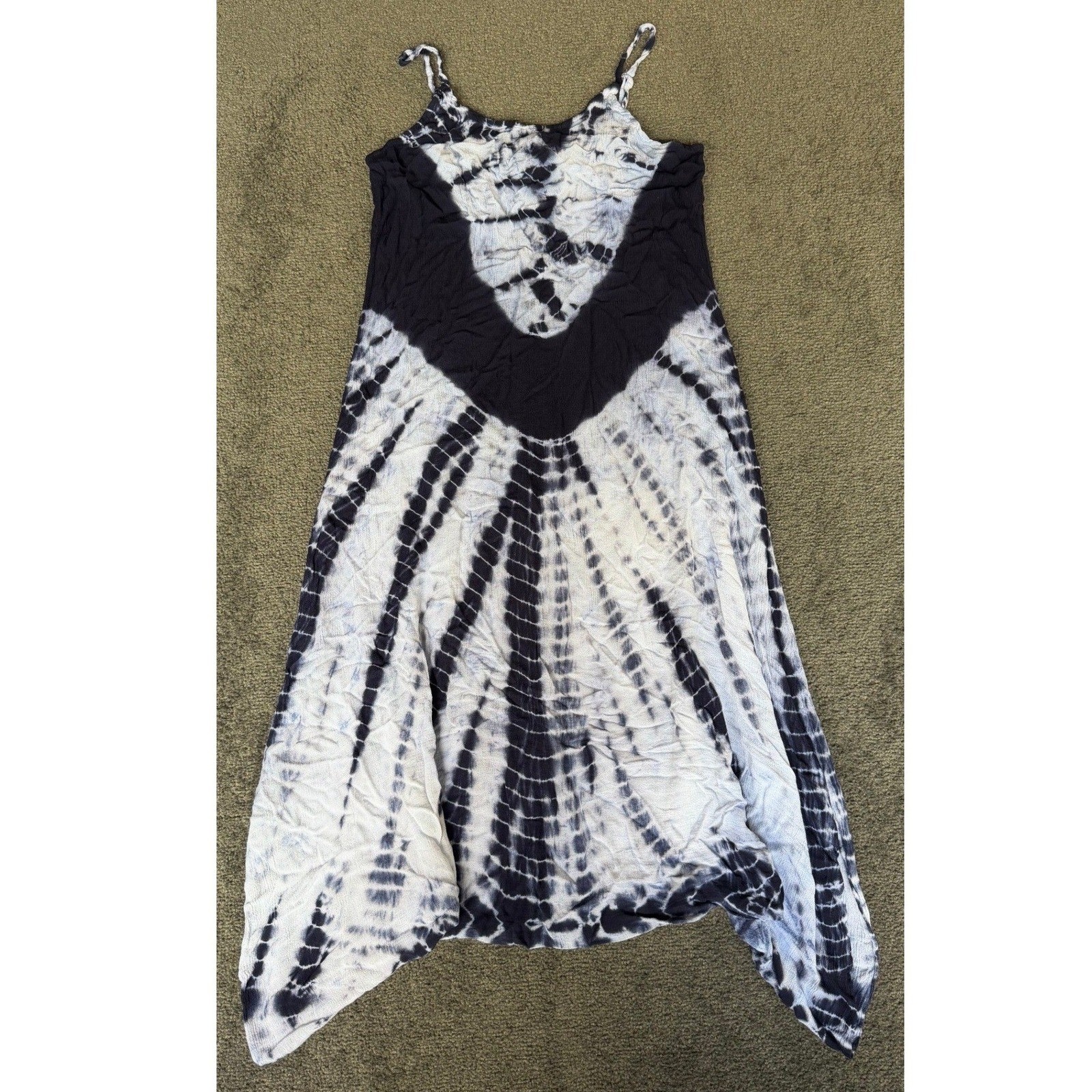 Cute Options Womens Medium Tie Dye Handkerchief Hem Boho Rayon Maxi Dress Blue