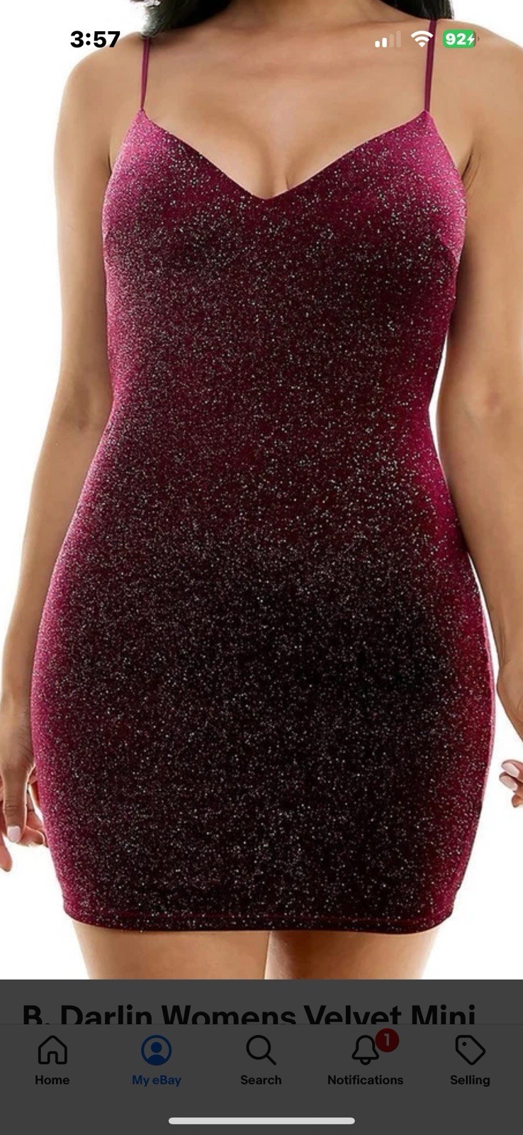 B. Darlin Womens Velvet Mini Glitter Bodycon Dress . Size Large