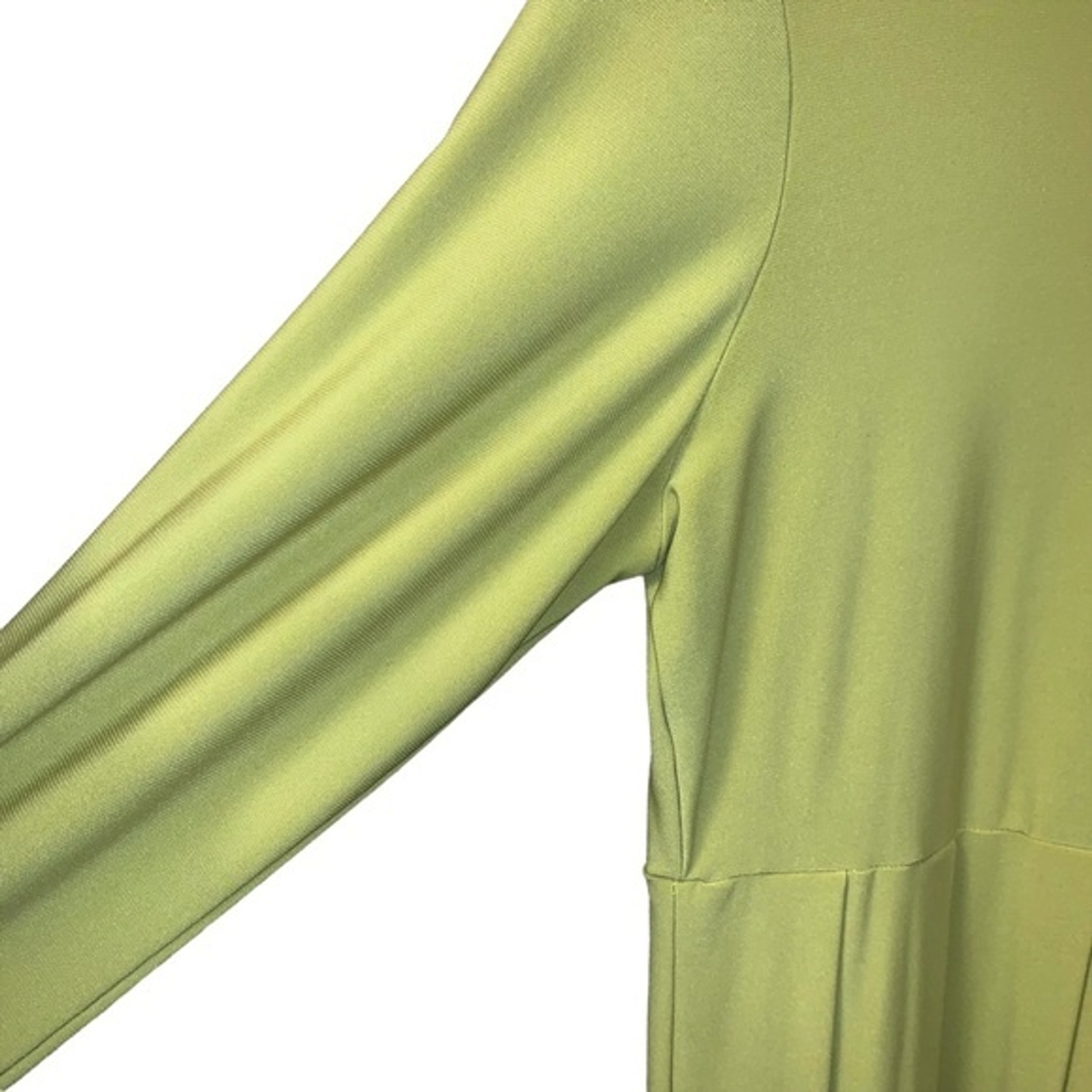 Lime Green Turtleneck Pleated Balloon Mini Dress 3/4 Sleeve Size Small