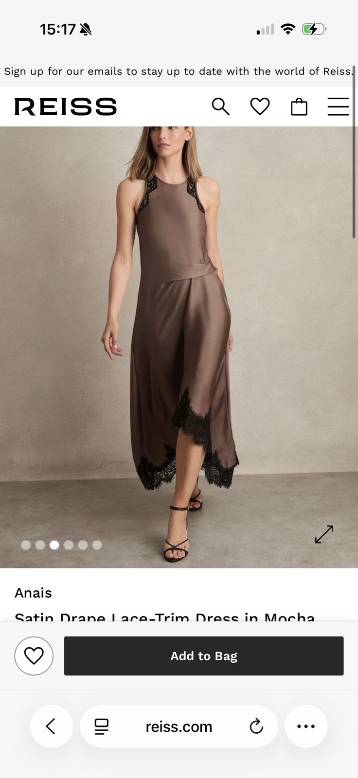Reiss Anais Brown Sarin Lace Trim Midi Dress Size 14