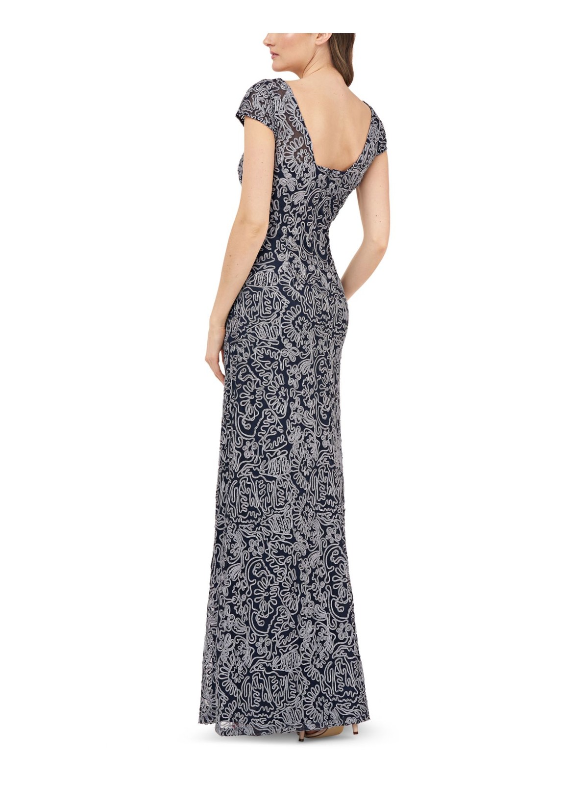 JS COLLECTION Womens Navy Short Sleeve Formal Fit + Flare Dress 4