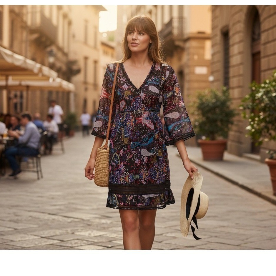 Ranna Gill Anthropologie Viola Kimono Dress Paisley Mini Black Size 4
