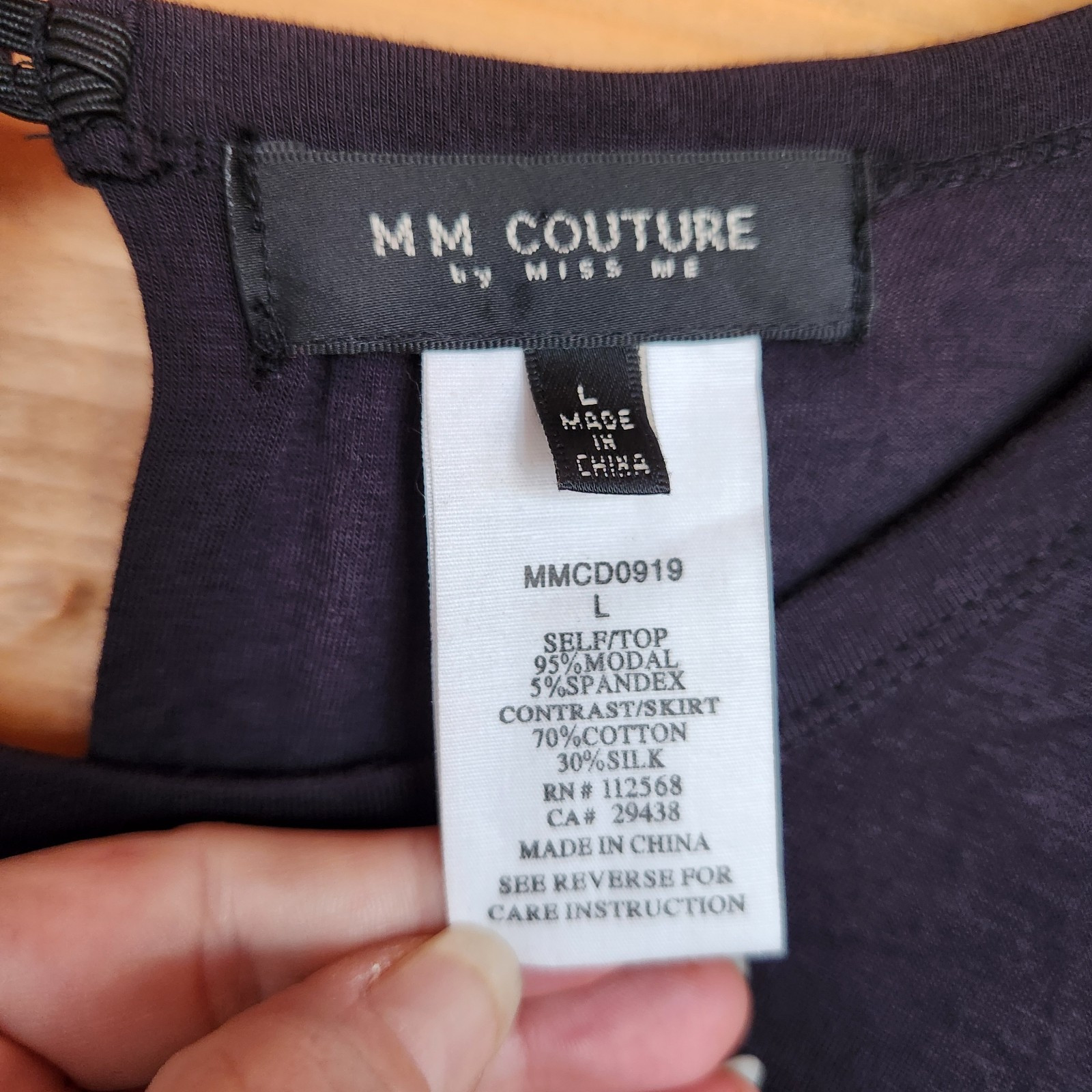 MM Couture by Miss Me Black Silk Blend Cut Out Back Ruched Blouson Stretch Sz L