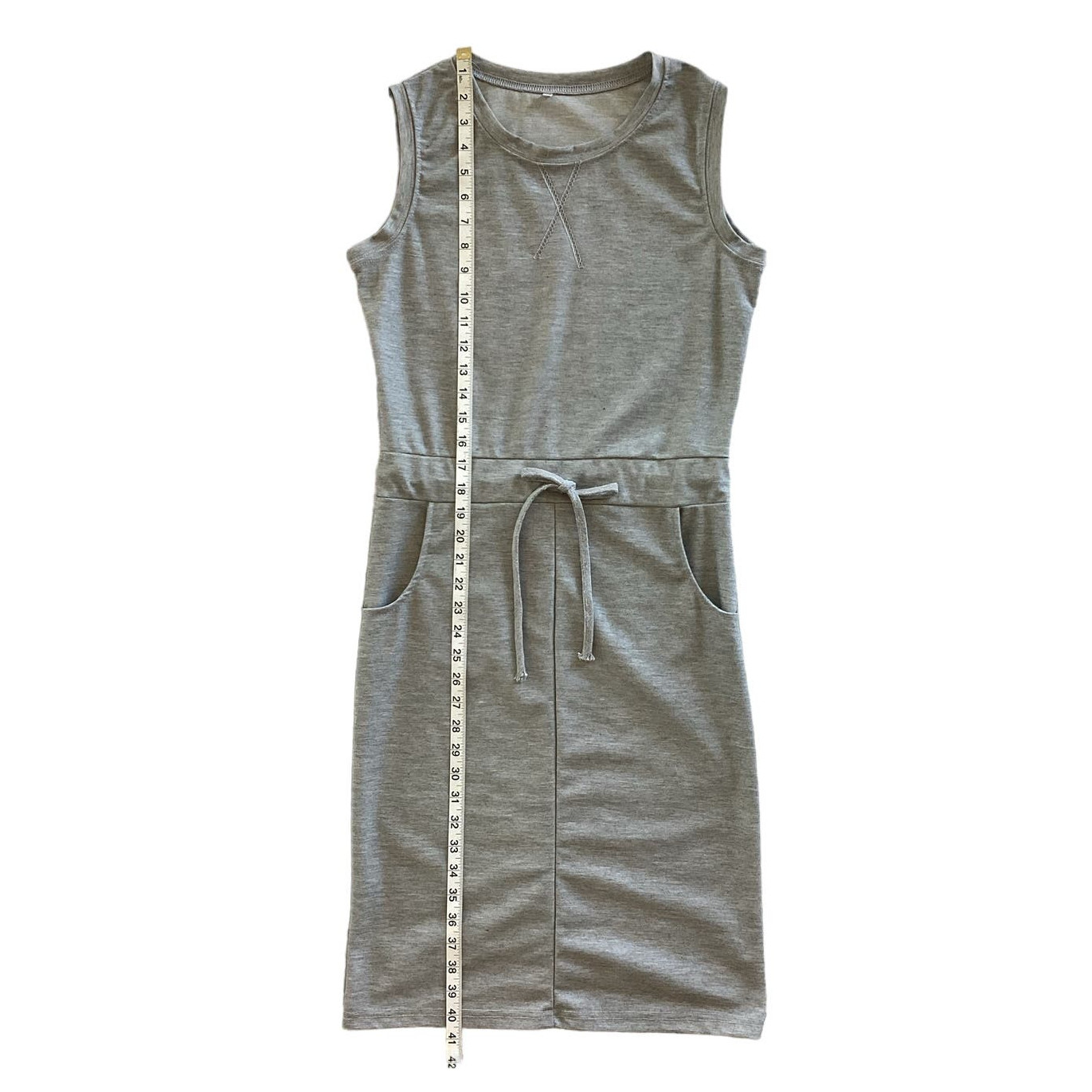 Essentials Basic Sleeveless Casual Drawstring Midi Dress Gray Size Medium