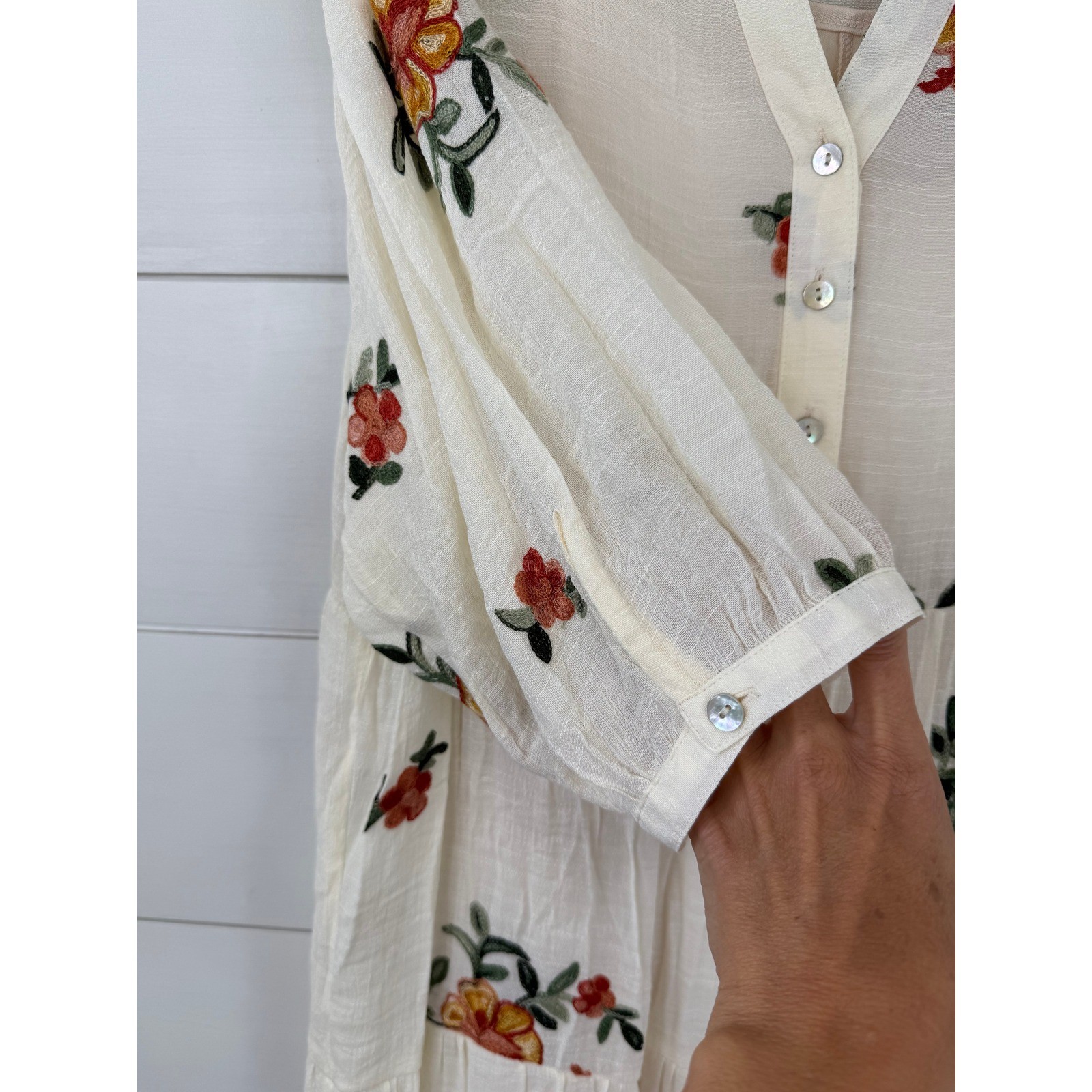Figueroa & Flower Embroidered Floral Tiered Gauze Midi Dress Boho Cottagecore XL