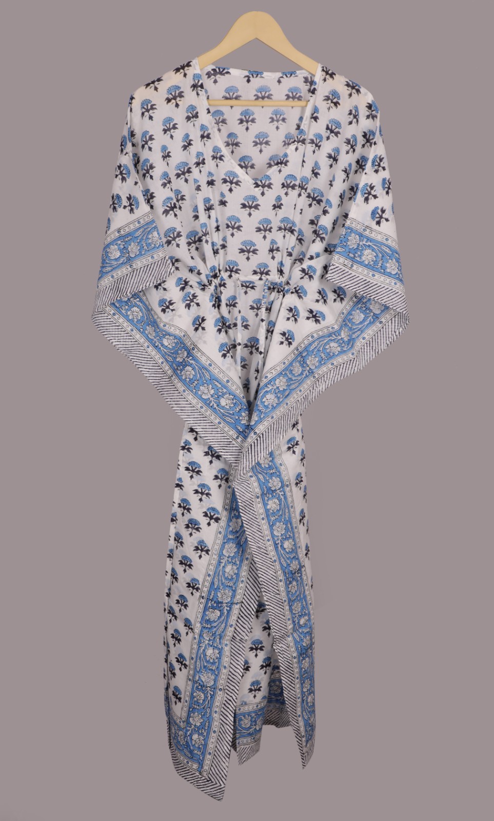 Hand Block Long Kaftan 100%Cotton 52 Inches Dress TARRIF FREE✅0% CHARGE KF-64
