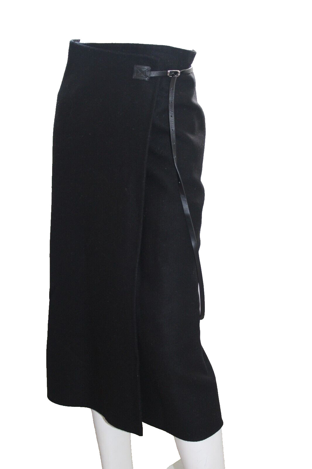 POLO RALPH LAUREN Skirt Wrap Style Black Italian Wool Leather Belt Size M NEW