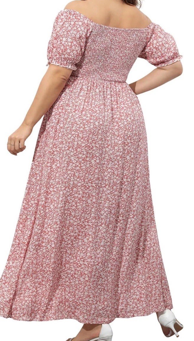 Plus Size Summer Dresses – Boho Casual Off Shoulder Floral Long Maxi Size M
