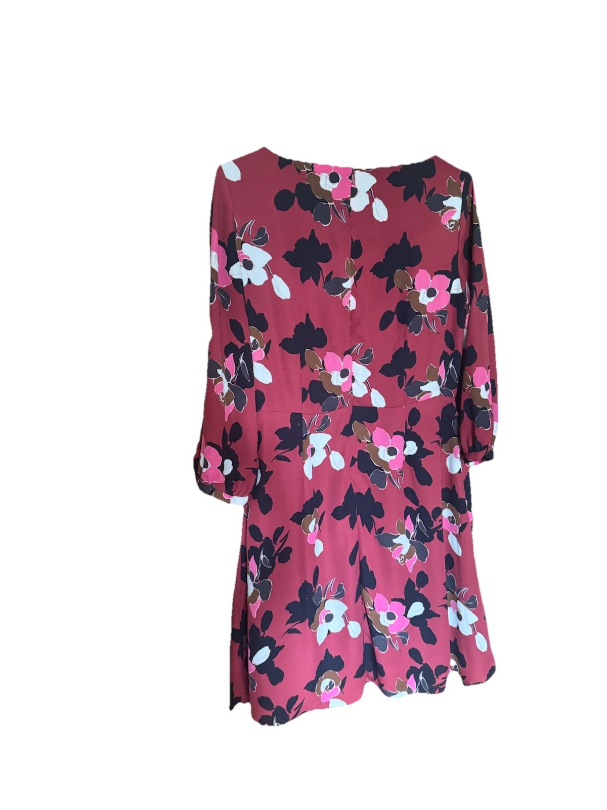 Banana Republic Red, Black And White Floral Round Neck Split Sleeve Dress Size 8