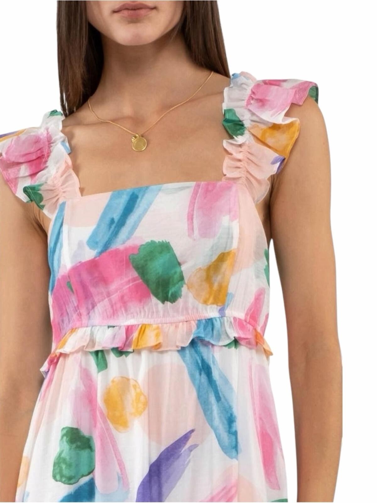Blu Pepper Brush Stroke Ruffle Midi Sundress Size Small