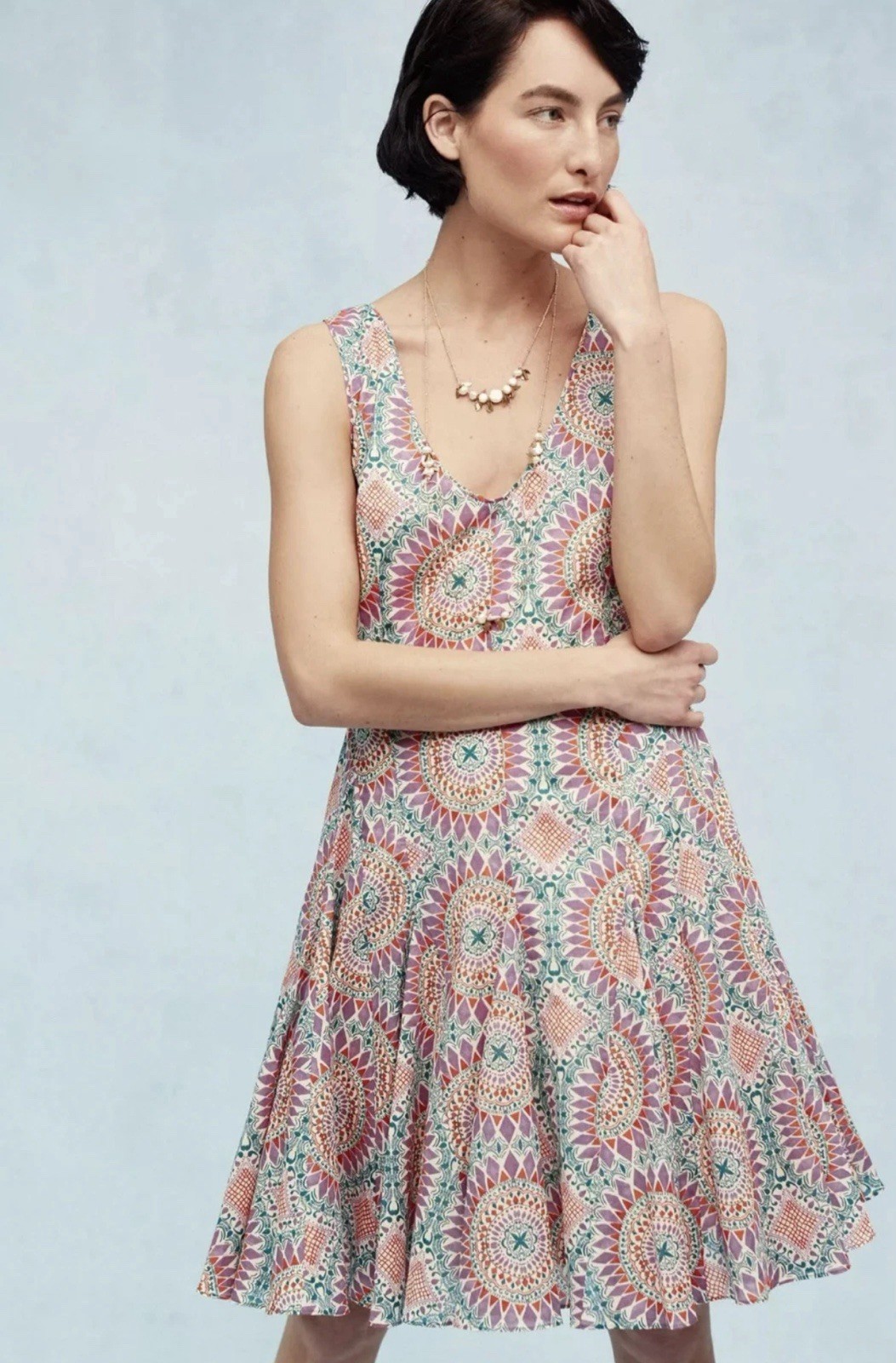 HD in Paris Anthropologie South Island Medallion Print Fit and Flare Dress Sz 12