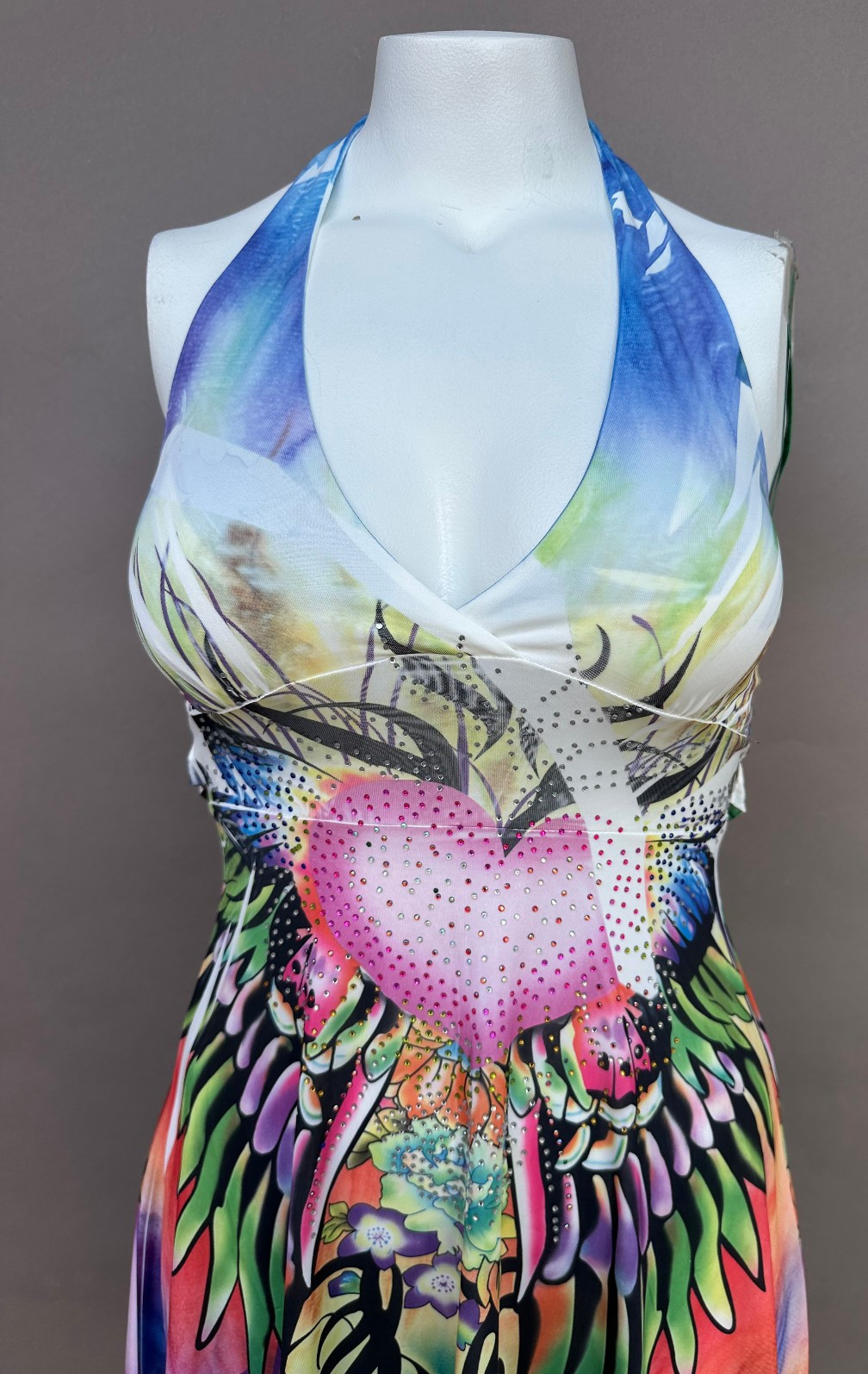 Tattoo Rhinestone Studded Mini Dress Halter V-Neck S/M Glam Sexy Fit & Flare NWT