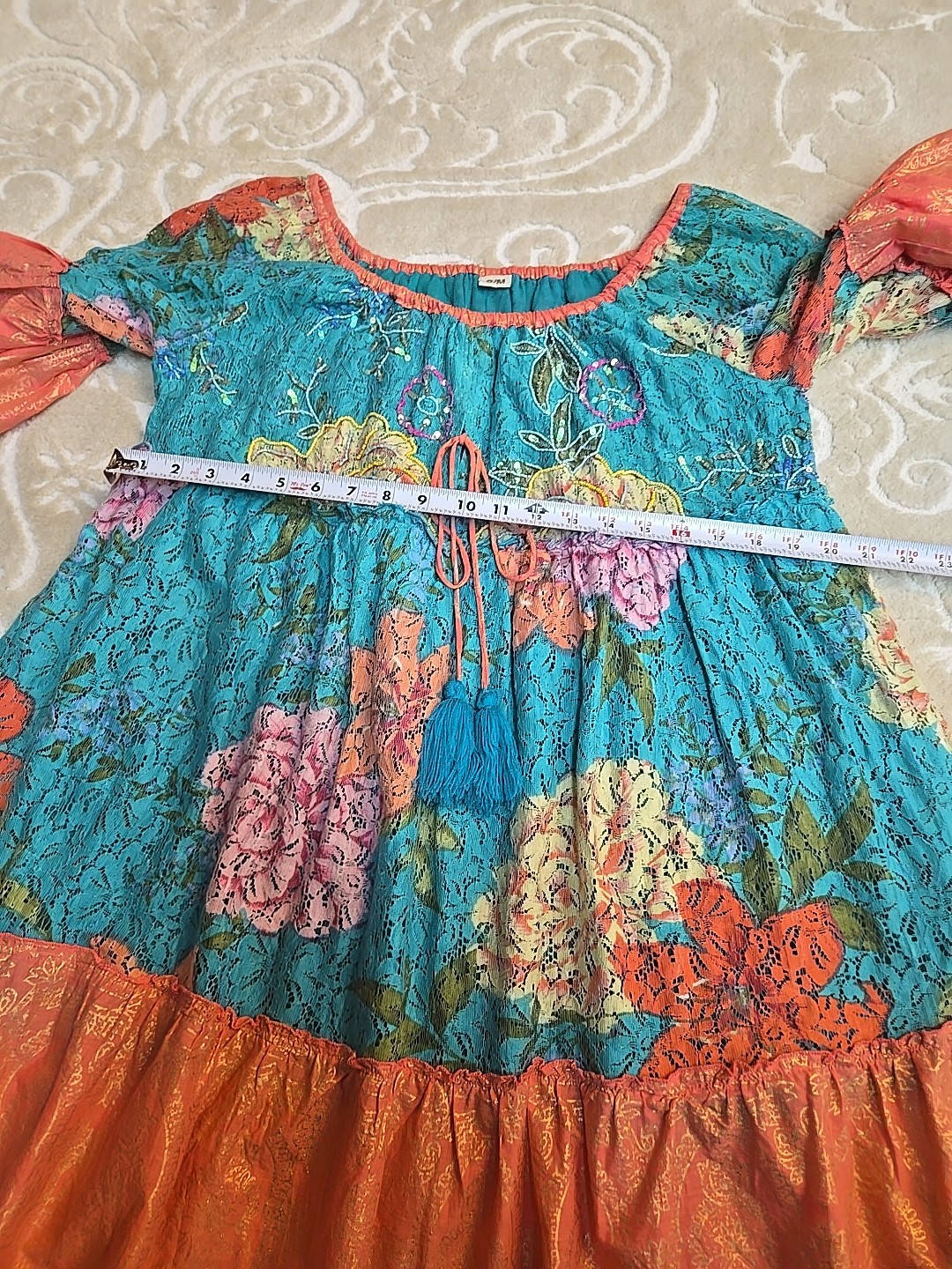 NWOT Boho Embellished Colorful Beaded And Sequin Ruffle Details Mini Dress S/M