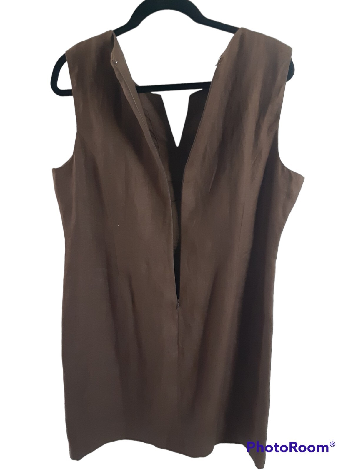 Talbots Size 16 Linen Lined Sleeveless Round Split Neck Beads Knee Sheath Dress