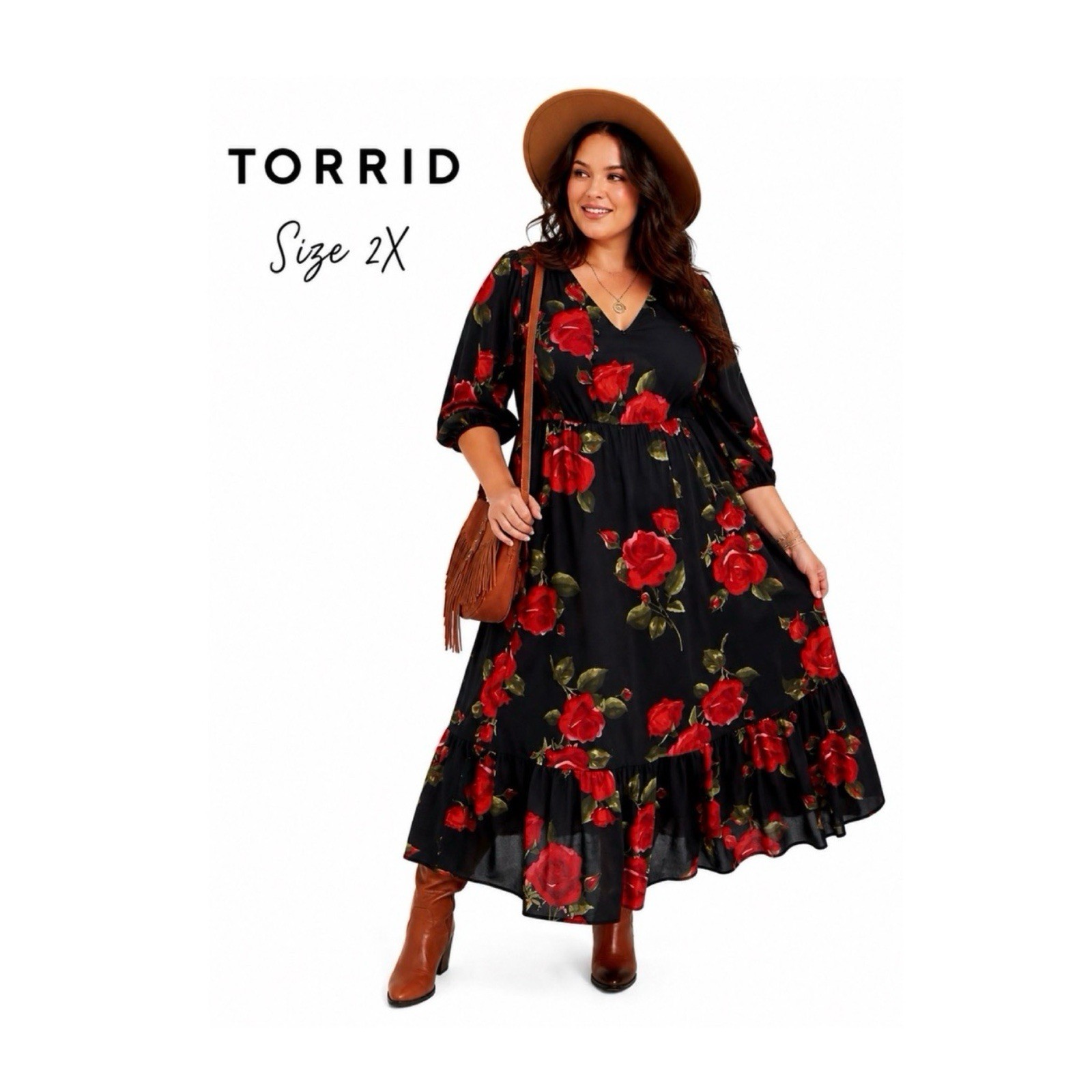 Torrid Black And Red Floral Print Maxi Dress Size 2X