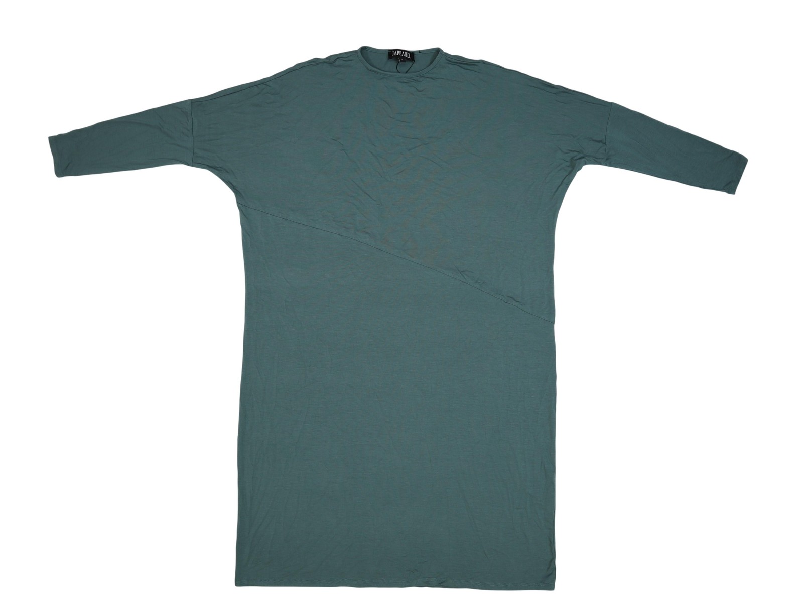 JAPPAREL Dress Womens Small Green Teal Asymmetrical Dolman Midi Stretch Made USA
