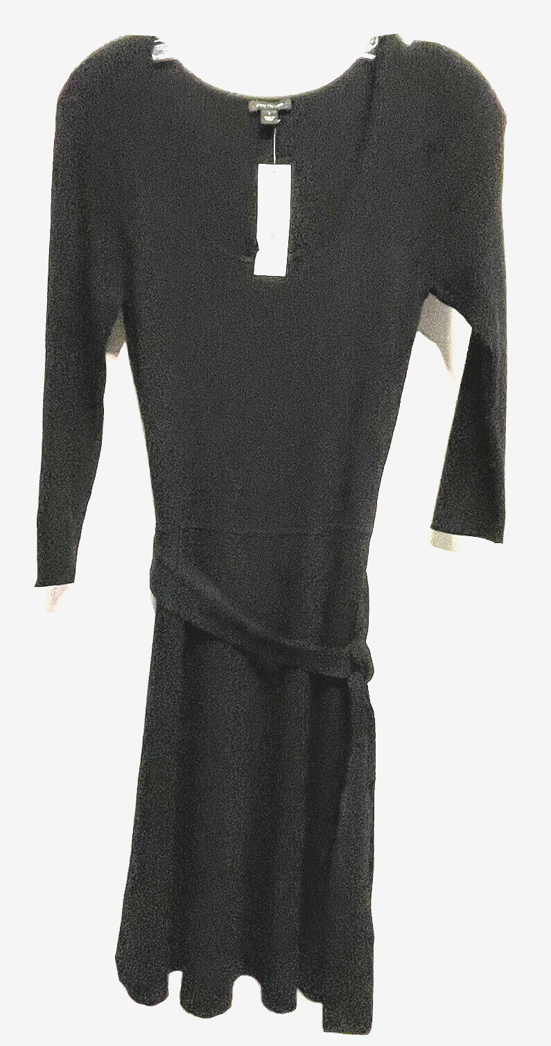 Ann Taylor Rich Black Knit Ribbed Sweater Dress A Line Stretch Elegant NEW S