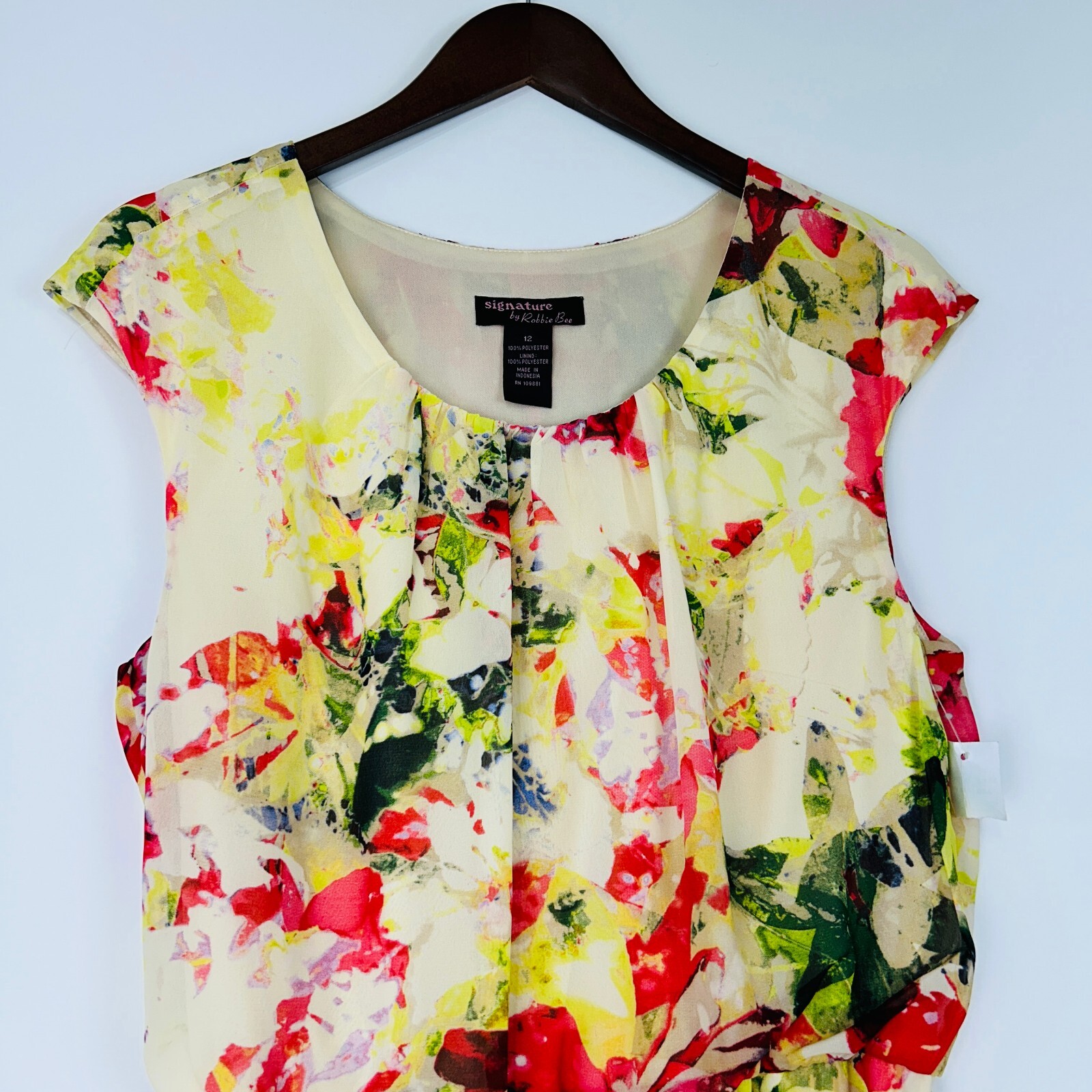 Robbie Bee Ruffle Dress Women 12 NEW Graphic Floral Sleeveless Flounce A-Line