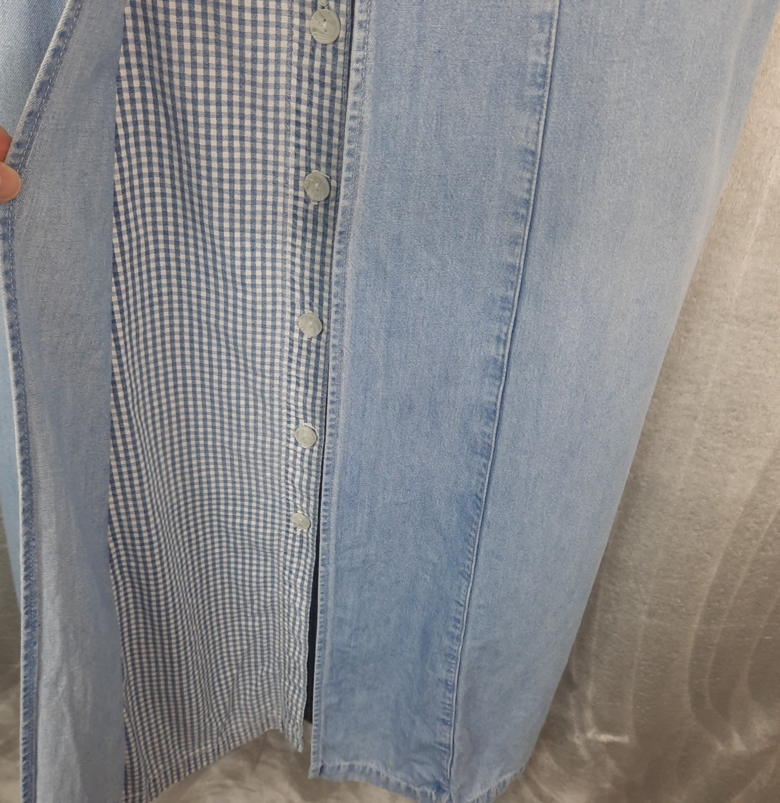 VTG 90s Button Front Denim Gingham Dress Womens 12 Cottagecore Prairie Western