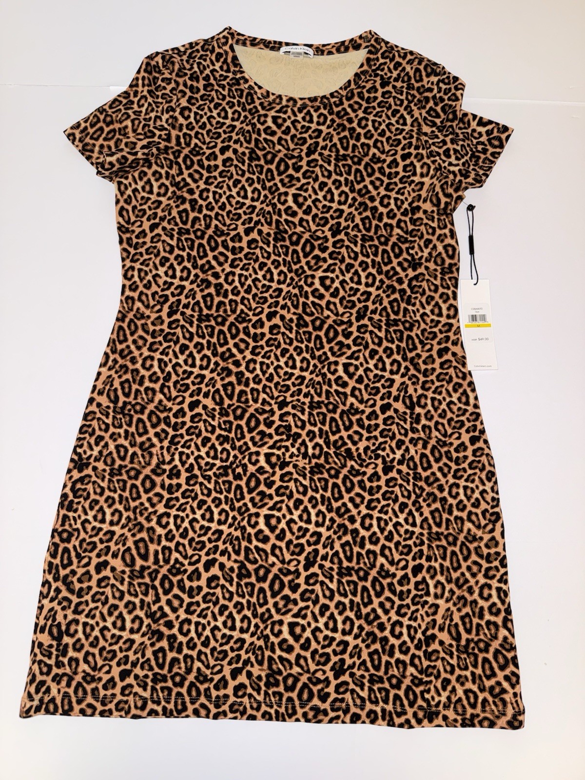 Calvin Klein Women Dress Medium Leopard Print Animal Mini Brown Black Tan M NWT
