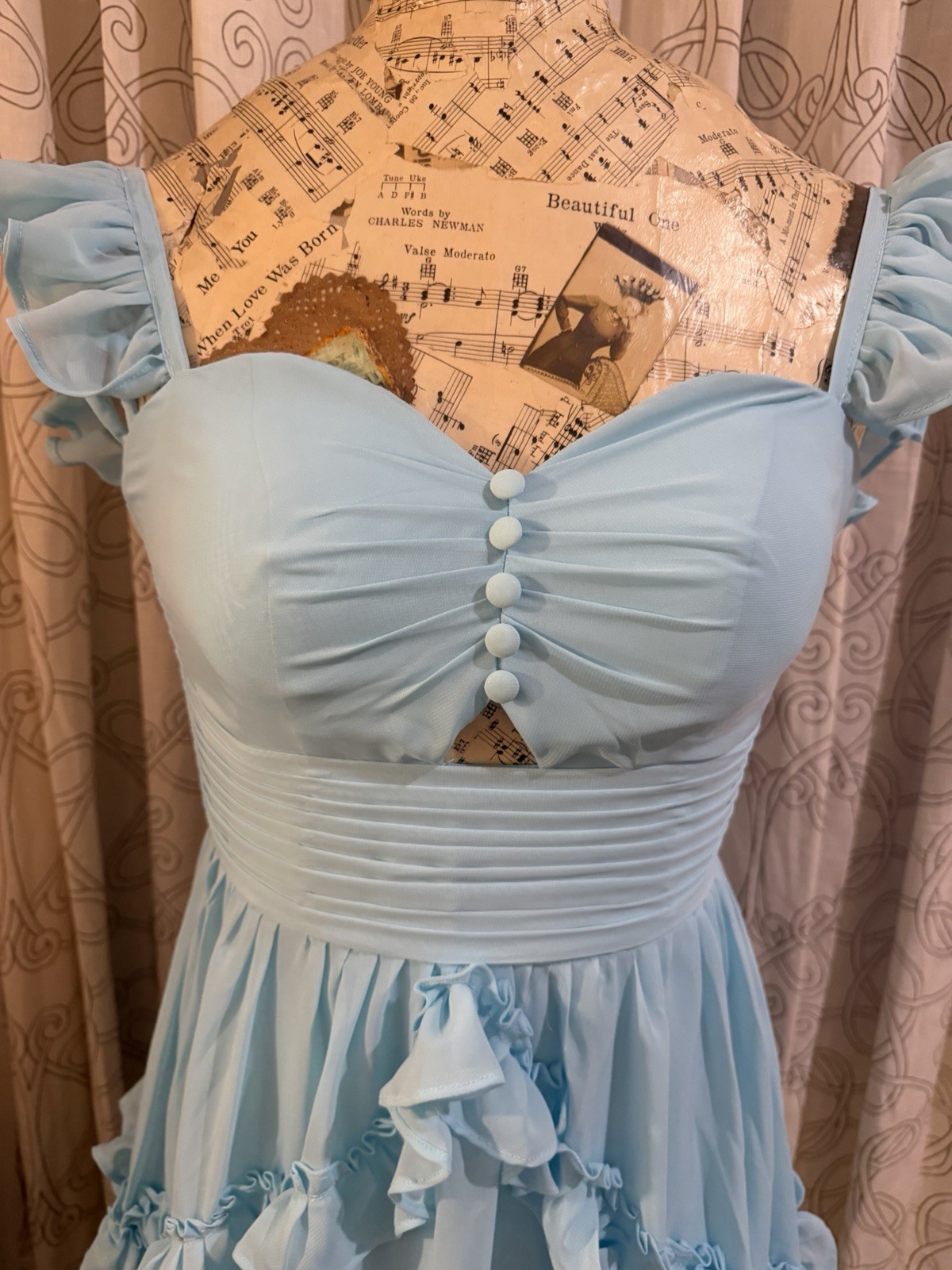 Glamlora A-Line Straps Sky Blue Chiffon Ruffles Long Prom Dress Size 0, New!