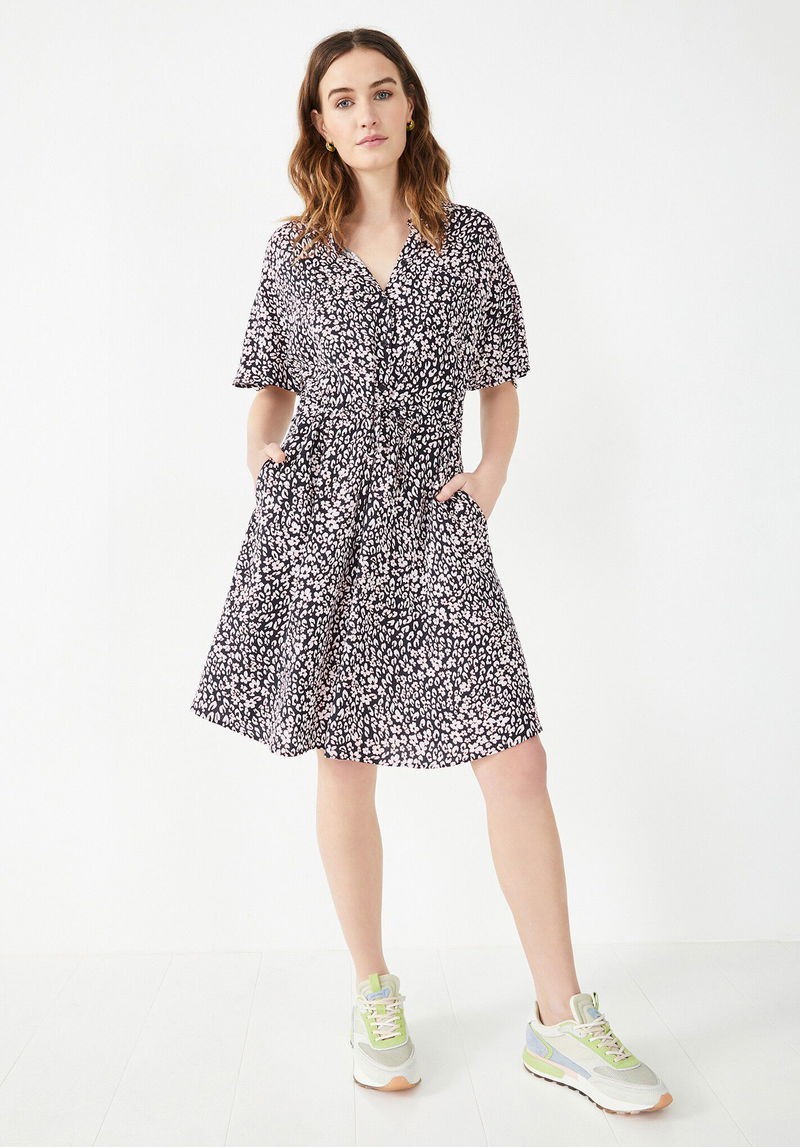 Hush Ren Mini Dress Size 6 Floral Button Up Tie Waist Pockets Short Sleeve